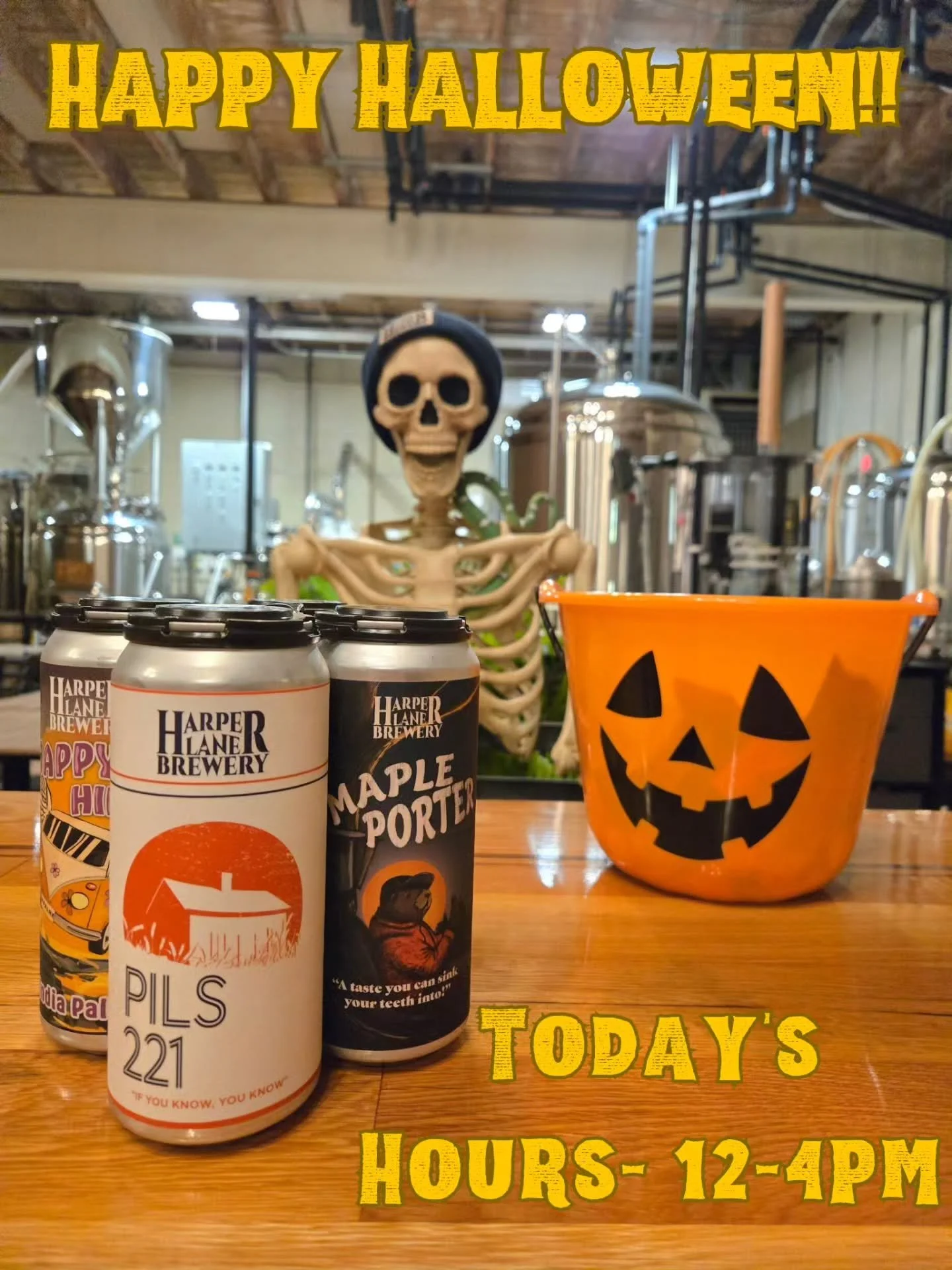 Stop on by for a beer and a four pack to-go! You'll need some beer to wash down all the candy your kids come home with!! 👻🎃

10/31. We're open from 12-4pm today. Closing early to trick or treat! Happy Halloween!