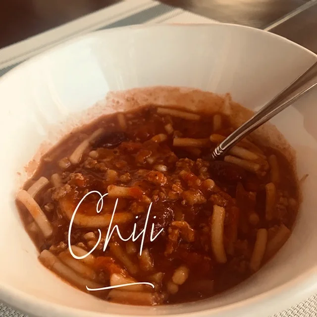 Recipe: 2 lbs. ground turkey 1 lb. grass fed ground beef 1 onion diced 2 15oz cans petite diced tomatoes 2 15oz cans of tomato sauce 1 15oz can kidney beans 32oz chicken or beef broth 1 tsp minced garlic 3 tbsp. chili powder 1 tbsp. coconut sugar 2 tsp basil 1 tbsp. tabasco sauce (more if desired) 8oz brown rice pasta Brown meat and drain excess grease/liquid. Add onion and garlic and steam until soft. Add canned ingredients and spices. Add broth and bring to boil. Add pasta and simmer until noodles soft. Macros: P- 32, F- 8, C- 18 for 2 cups