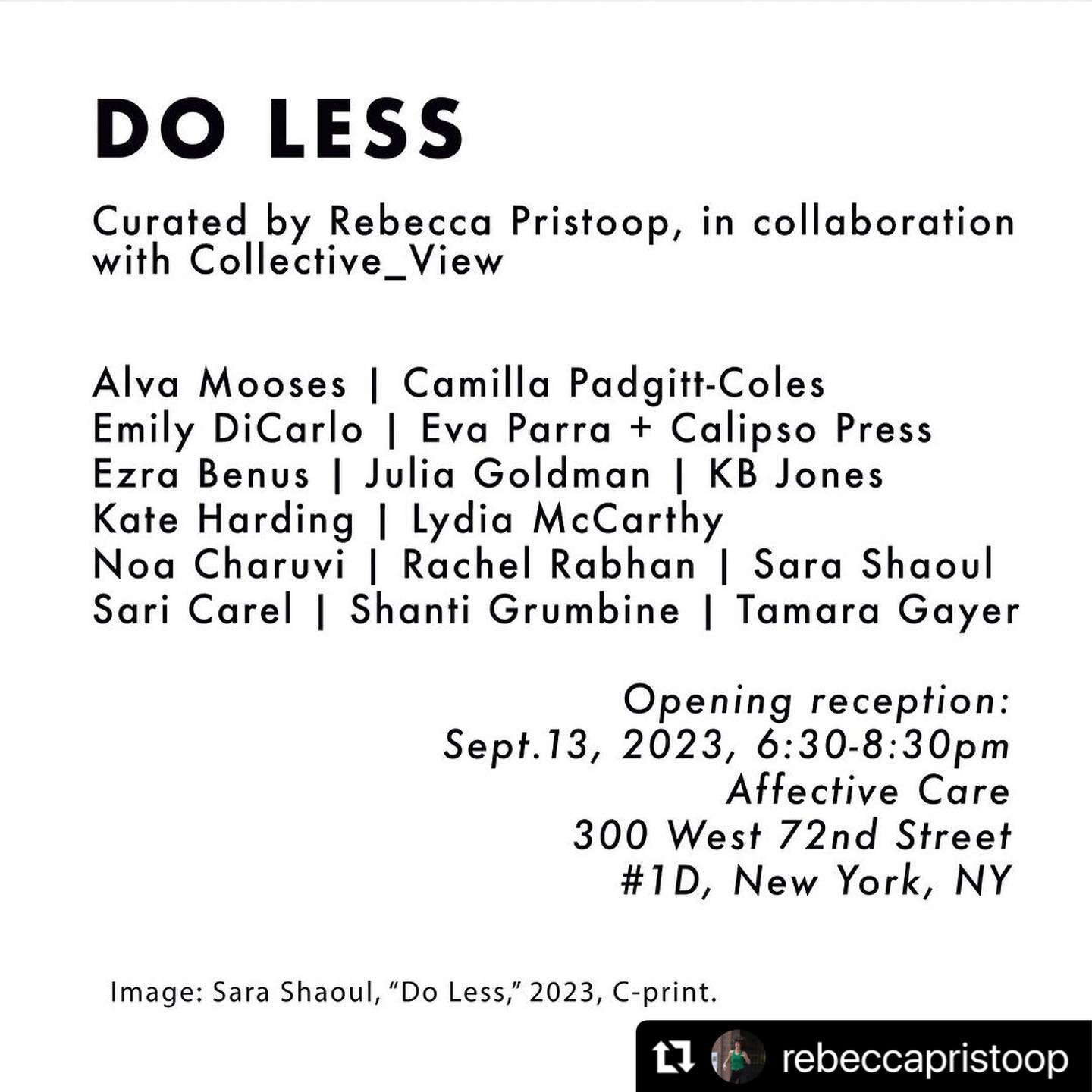 I&rsquo;m very happy to be included in this show and wish I could be there for the opening in NYC next week. I will be there in spirit. Thank you @rebeccapristoop for your thoughtful collaborative brilliance as always. Big hugs to @_collectiveview_ ?