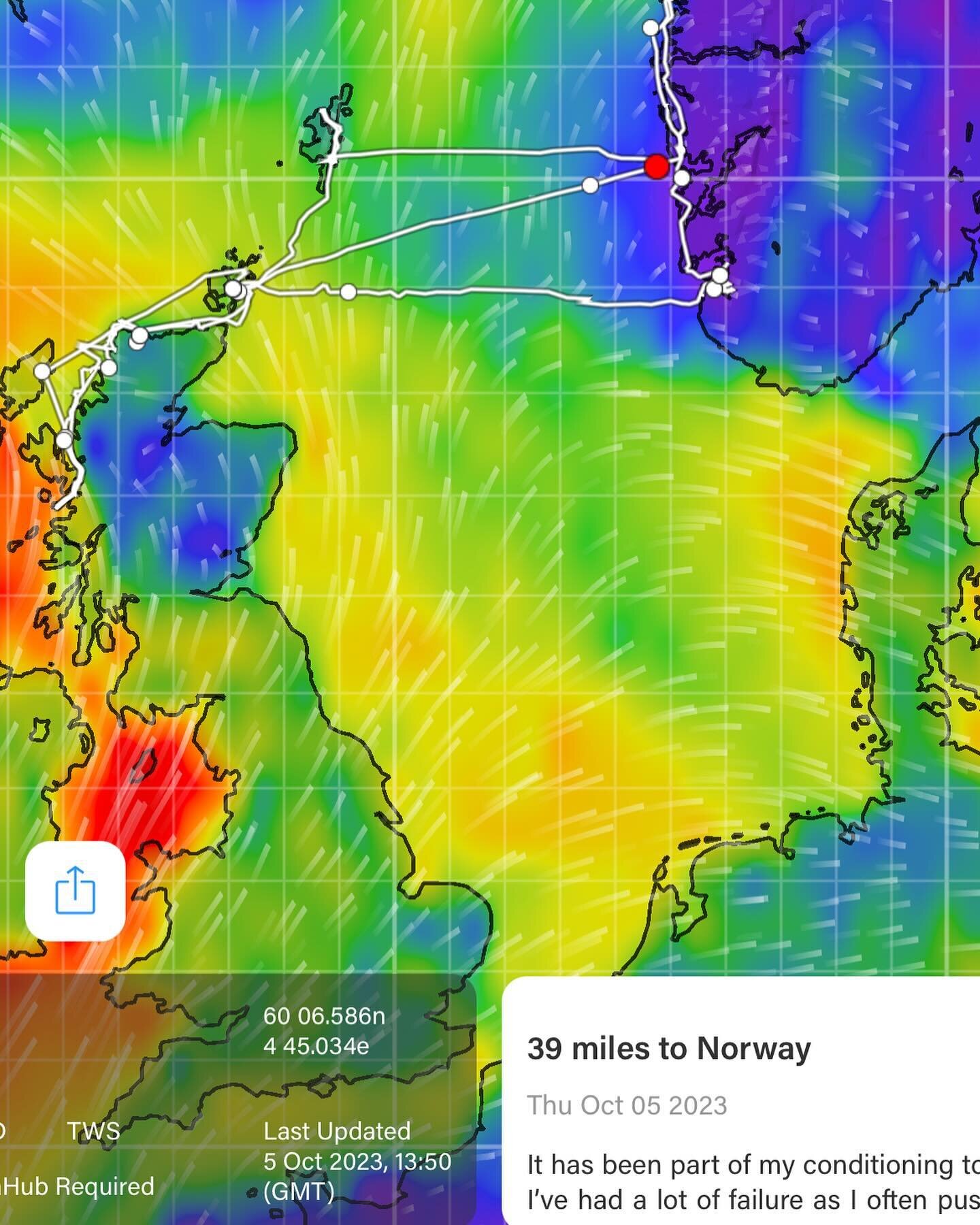 Celia Bull @sailselkieexplorers is nearly to Norway&hellip; crossing the North Sea solofor the first time. I&rsquo;ve been watching on PredictWind &hellip; her and the weather and she&rsquo;s been rocketing across. I&rsquo;m superstitious so I&rsquo;