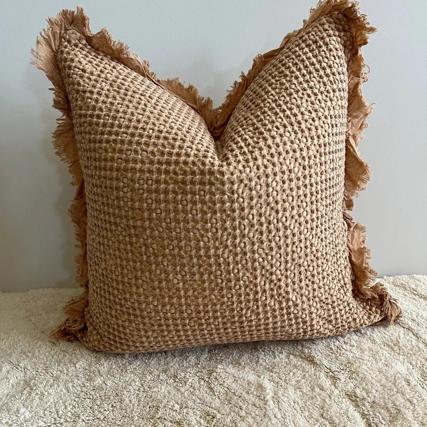 Organic Cotton Waffle Ruffle Cushion Cover - Light Rust