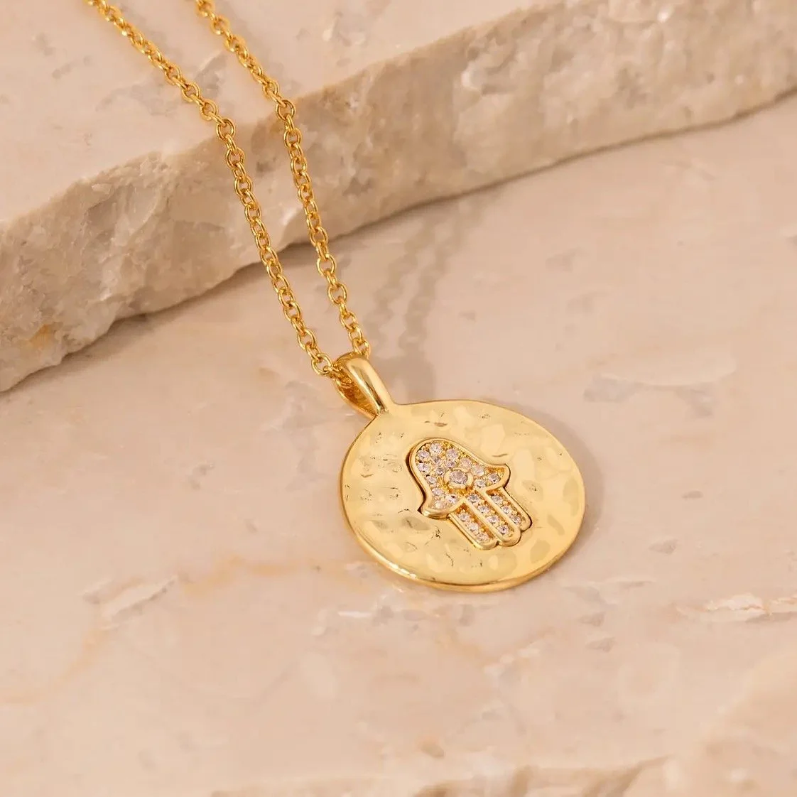 Hamsa Disk Necklace