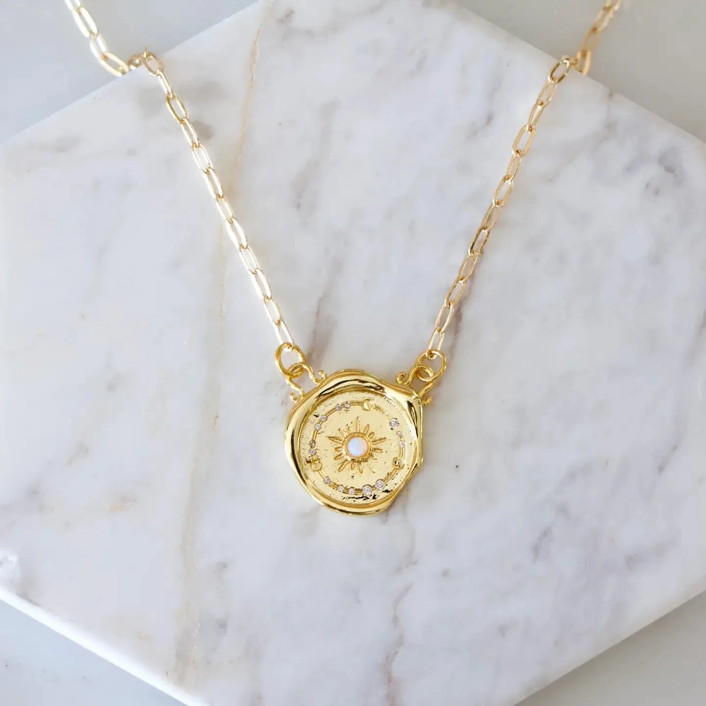 Opal Celestial Coin Necklace