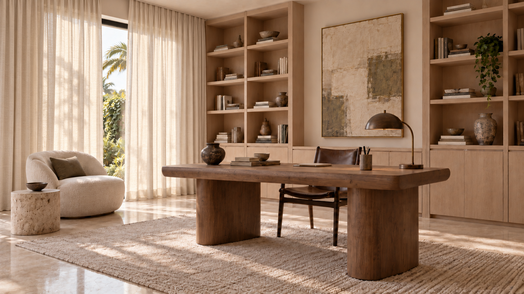 Elegant home office with garden view