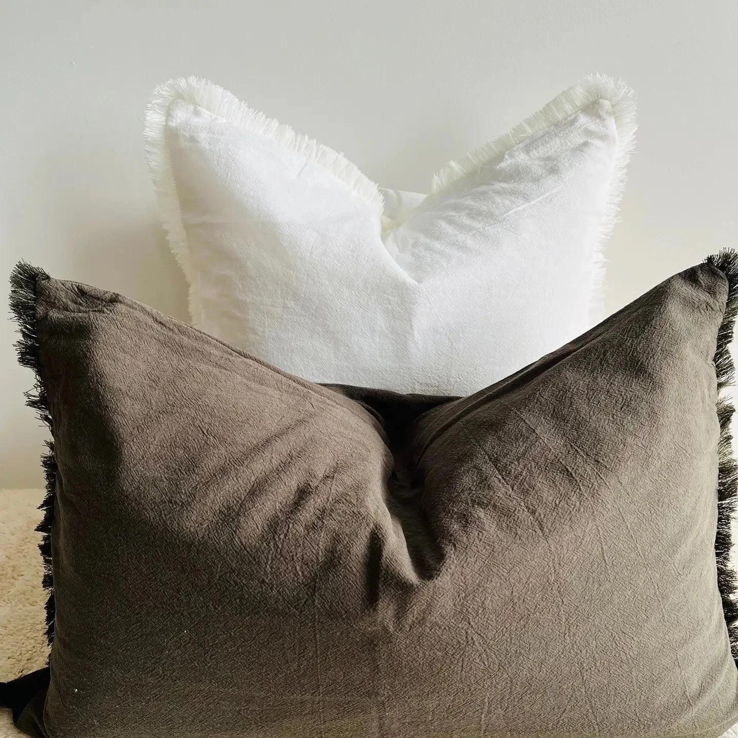 Pure Cotton Fringed Lumbar Cushion Cover - Green