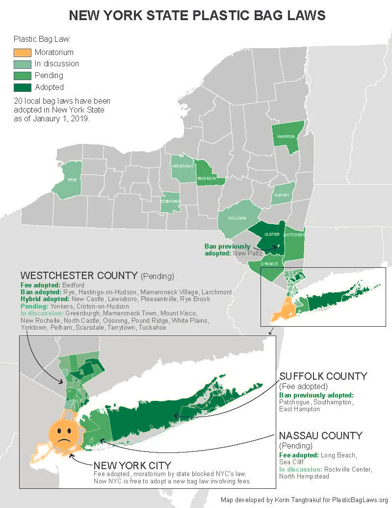 Map of New York State Bag Laws