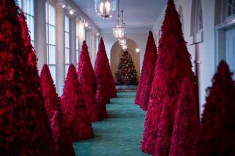 Melania Trump Didn’t Show Up To Explain Her Spooky Christmas Decorations. So What About Those Red Trees? 