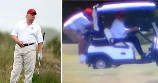 WATCH: Video Shows How Trump Makes His Caddie Hang On To The Back of the Golf Cart