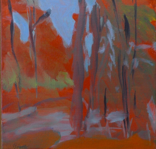 Red Forest (Acrylic on Canvas) 8”x8”