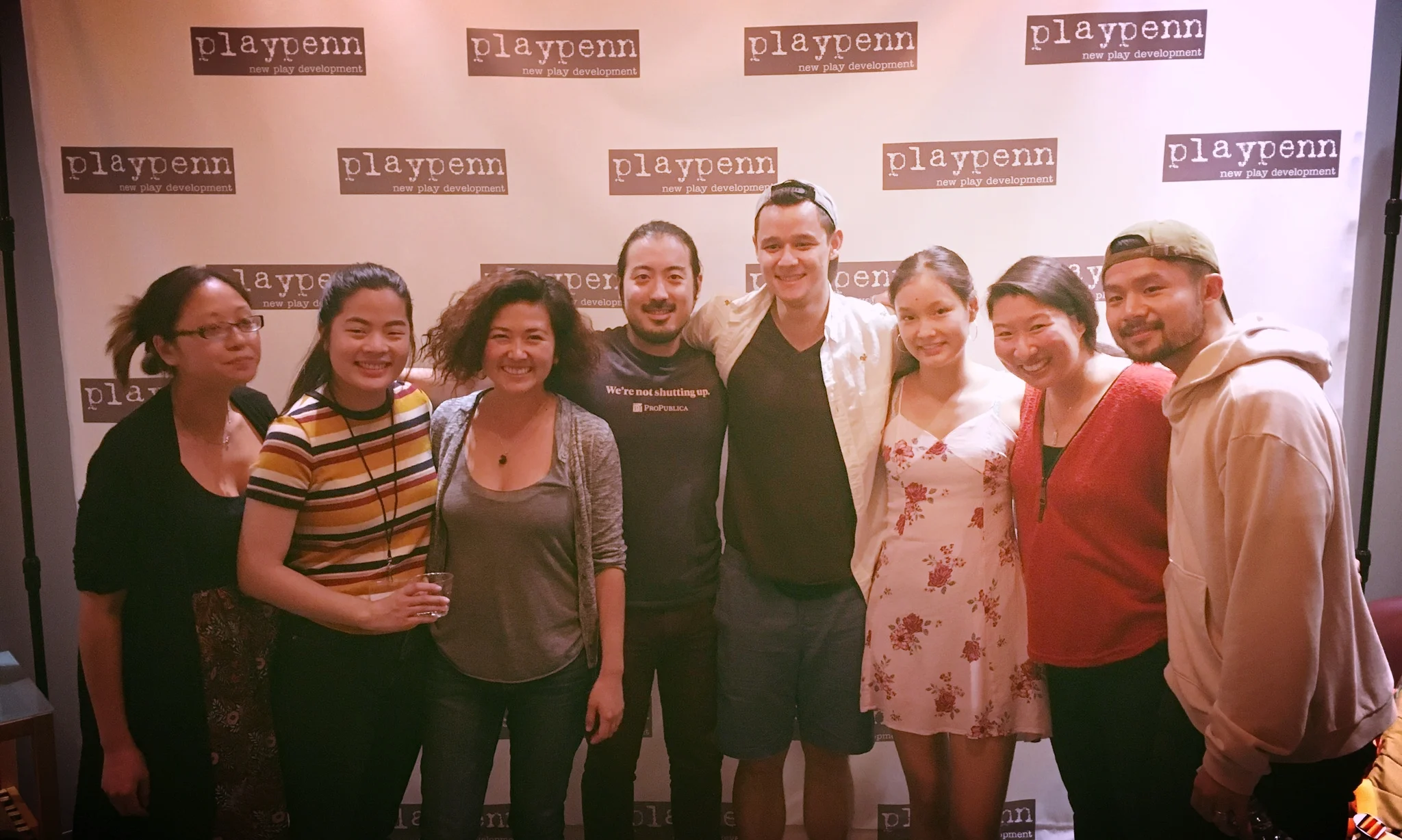 Post reading photo in the lobby. From left: Debby Lau, Amy Boehly, Lisa Dring, Myself, Tyler Elliot, Levana Wang, Gina Pisasale, Robert Lee Leng.