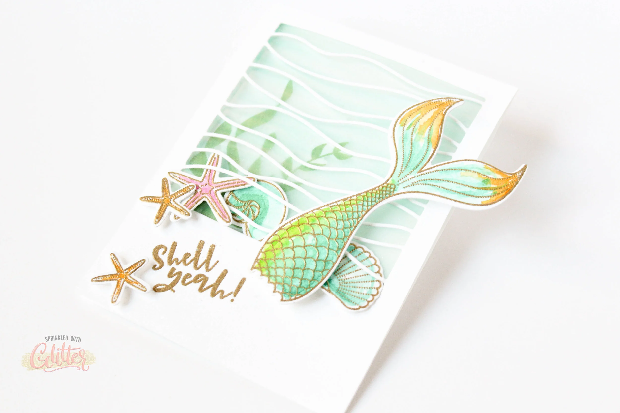 How To Make A Layered Vellum Window Card Featuring Inner Mermaid - Essentials By Ellen July 2018 Release