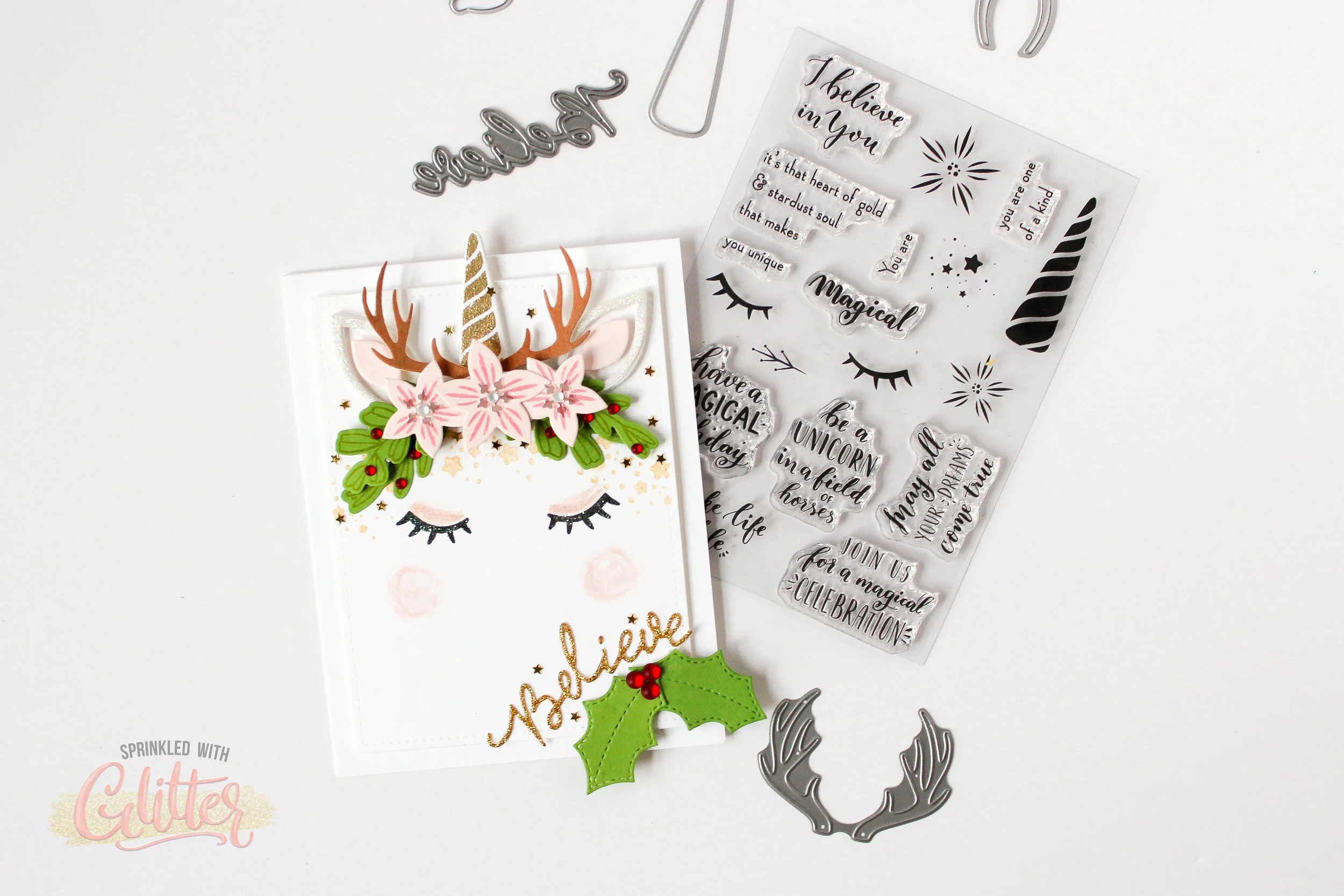 Believe - Christmas Unicorn Card Featuring Pinkfresh Studio Magical Unicorn