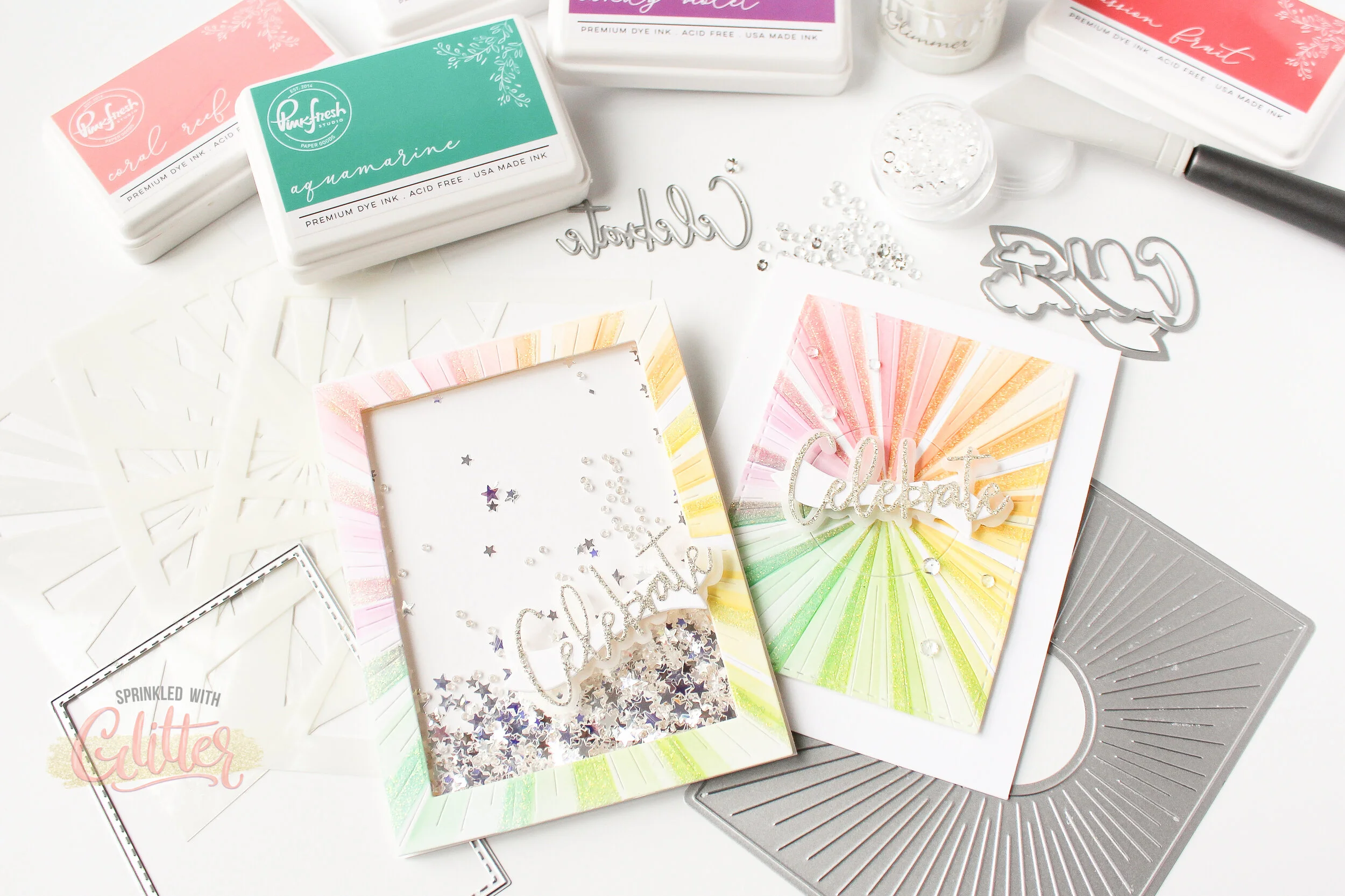 Rainbow Ink Blending And Glitter Paste With Stencils - Pinkfresh Studio December 2020 Release Blog Hop