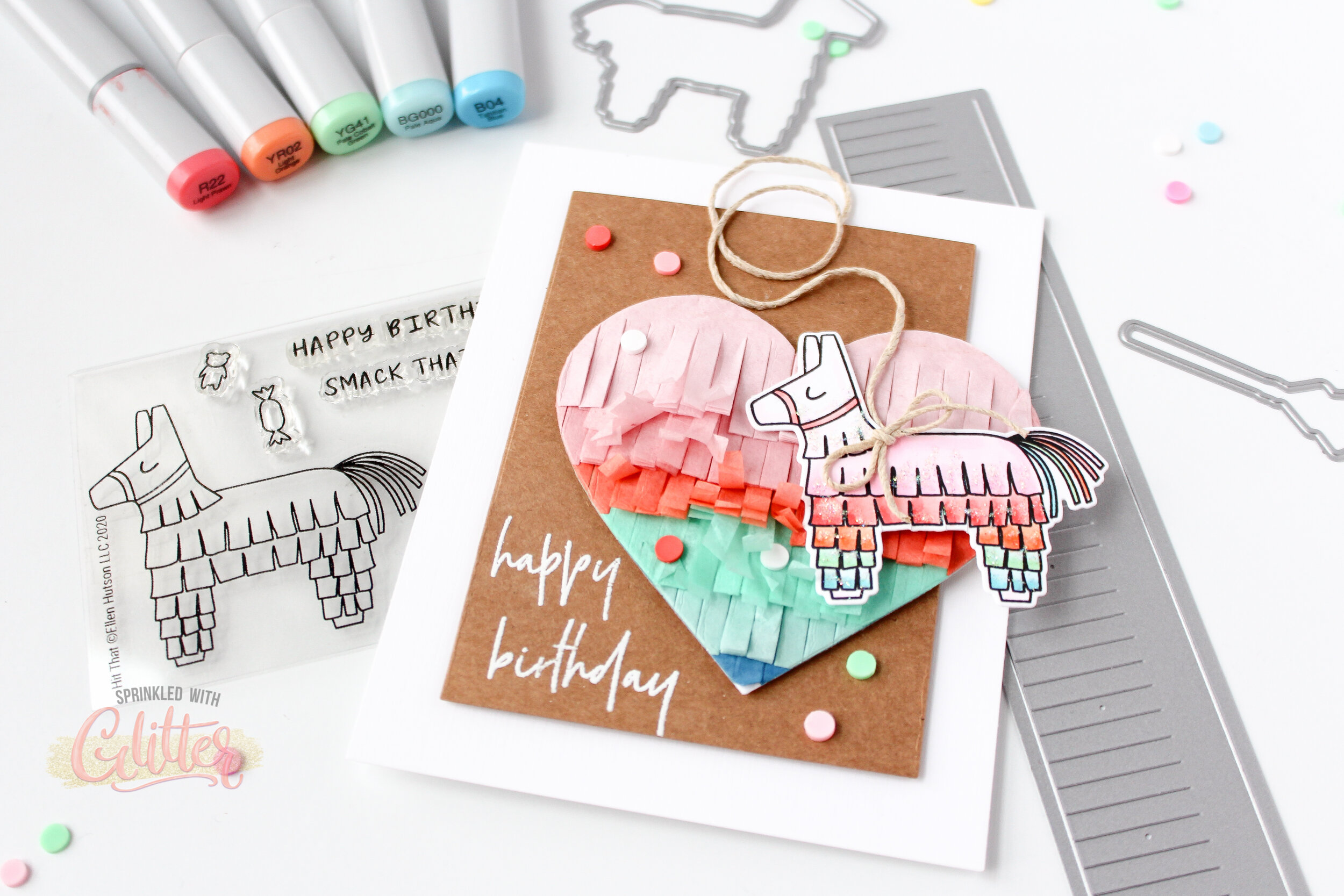 How To Create A Piñata Fringe Birthday Card - Essentials By Ellen February 2021 Release