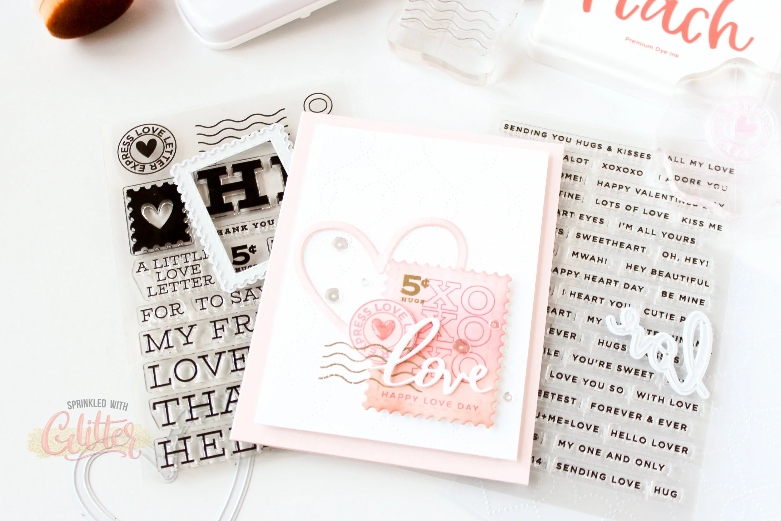 Layering Stamps And Dies On Cards - Postage Themed Love Note