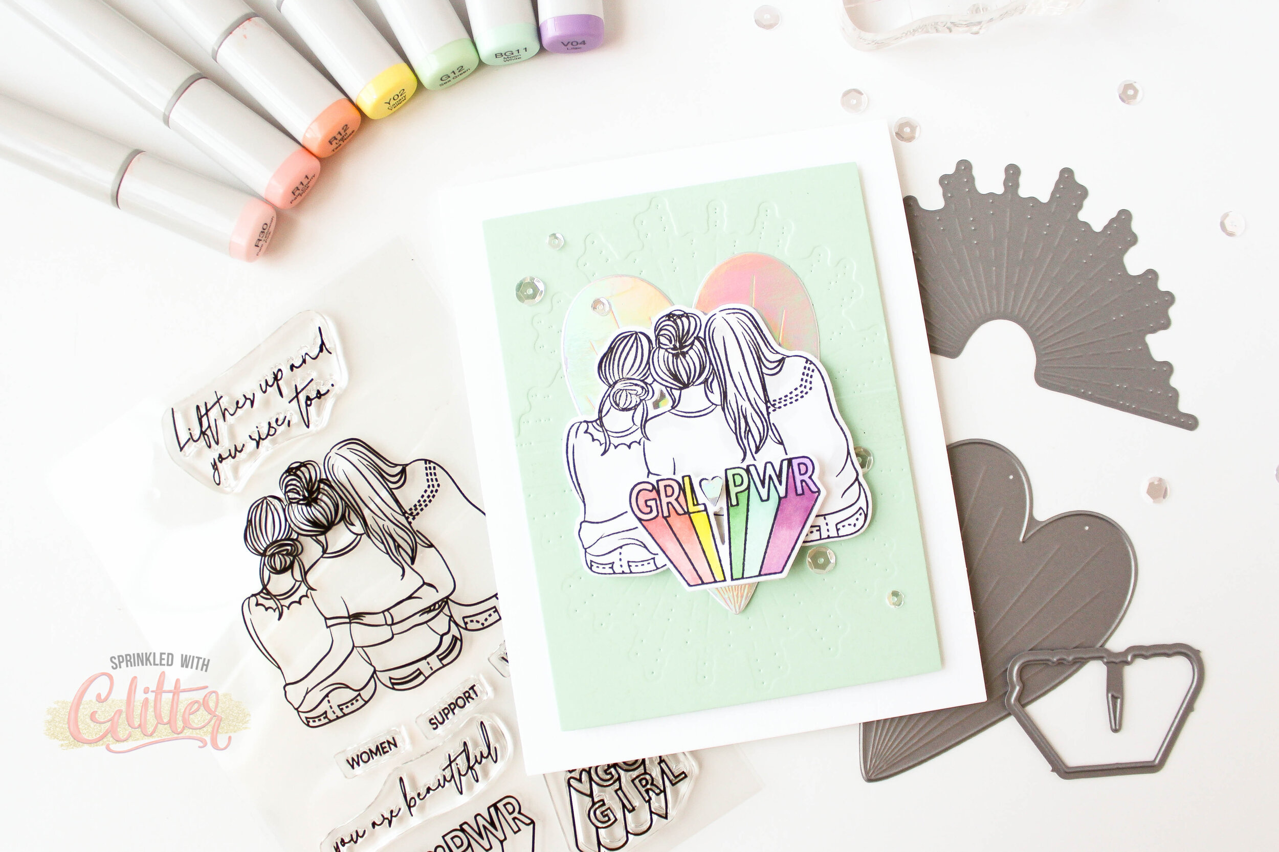 How To Create A No Color Card With Line Art Stamps Featuring GRL PWR Erin Lee Creative