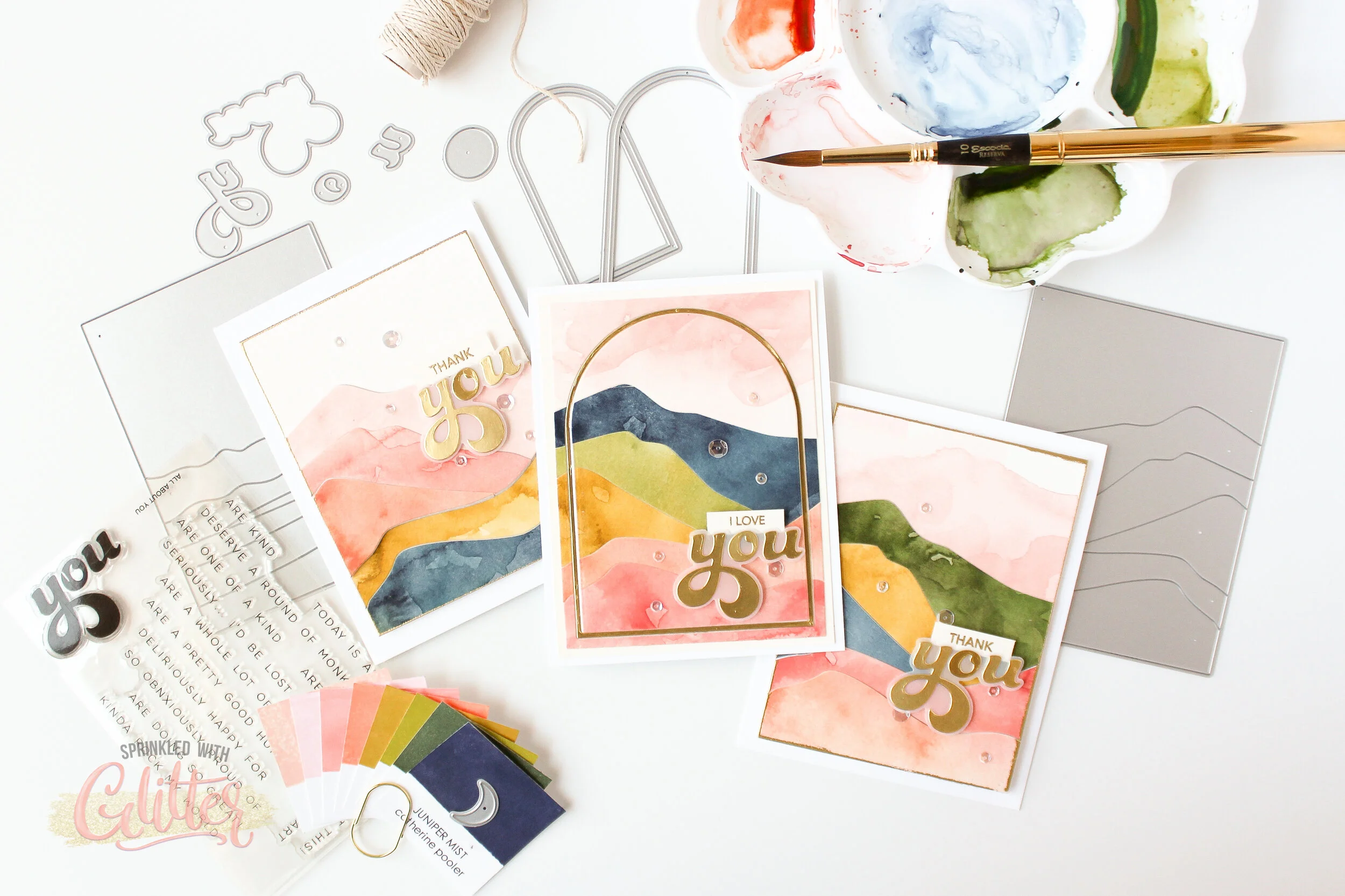 Easy DIY Watercolor Landscape Cards Featuring Abstract Mountain Die