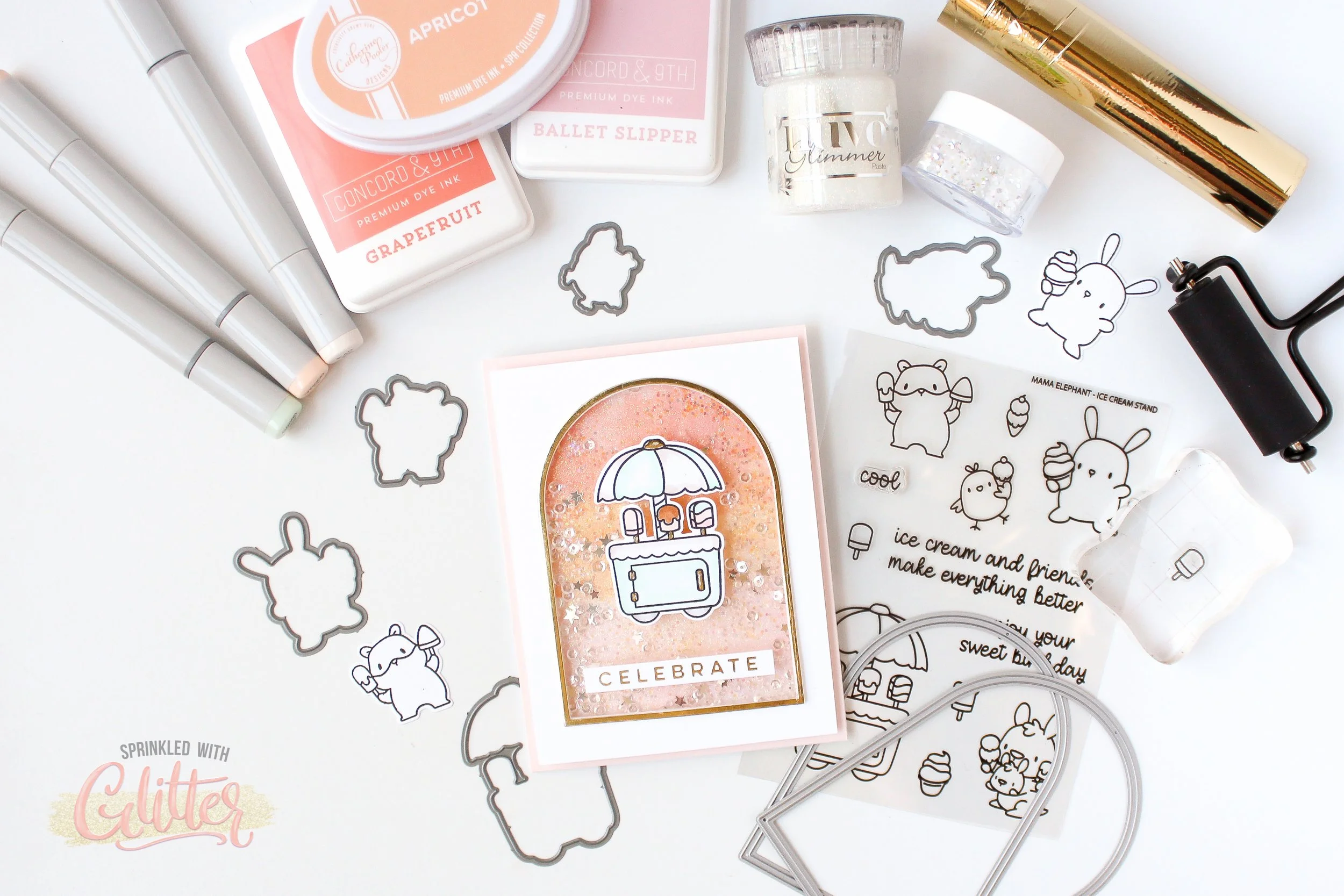 Easy Gel Plate And Brayer Backgrounds - Summer Of Stamping Ice Cream Stand Mama Elephant