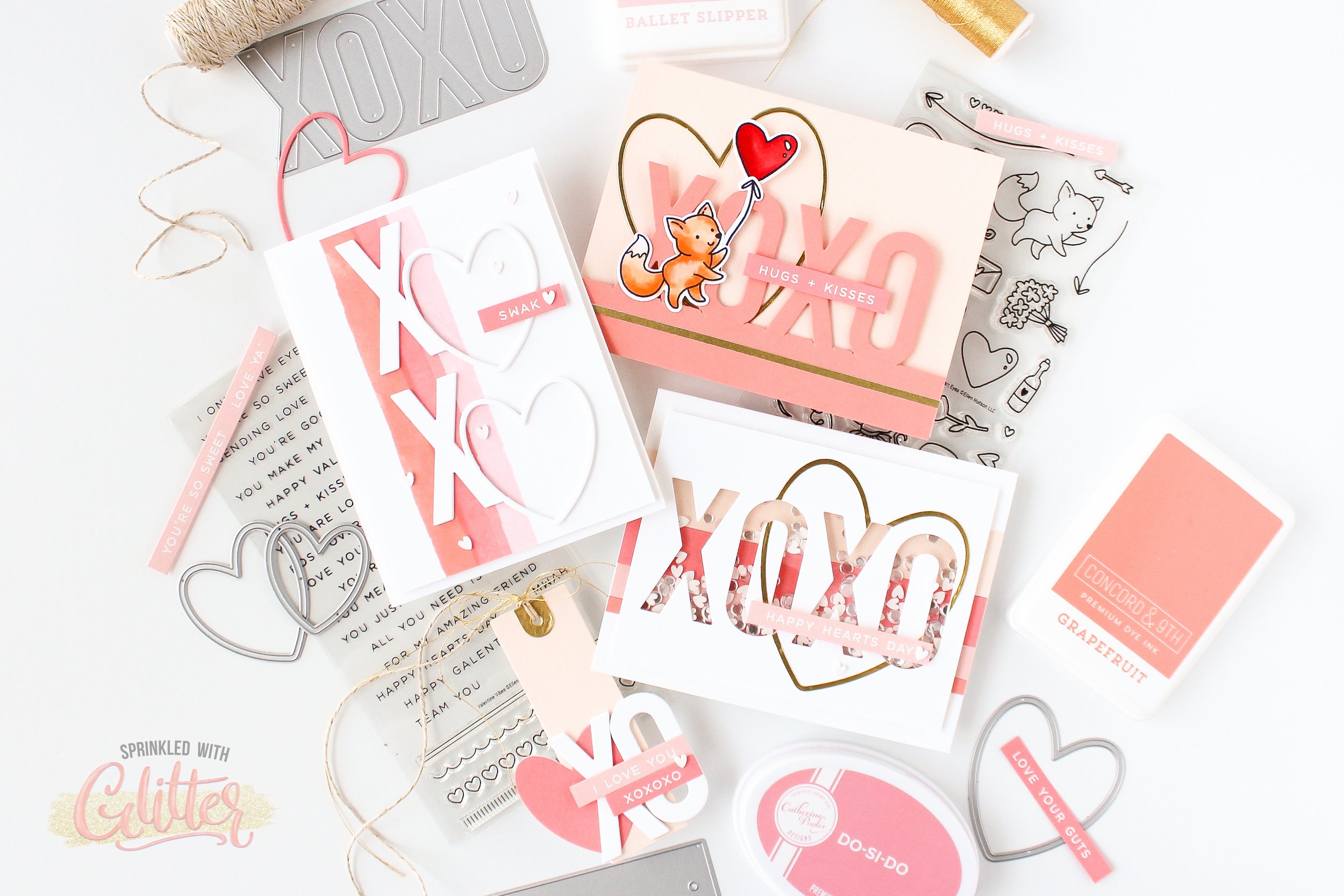 Four Ways To Use The Essentials By Ellen XOXO Die - Tri-fold Card, Shaker Card, Tags And More