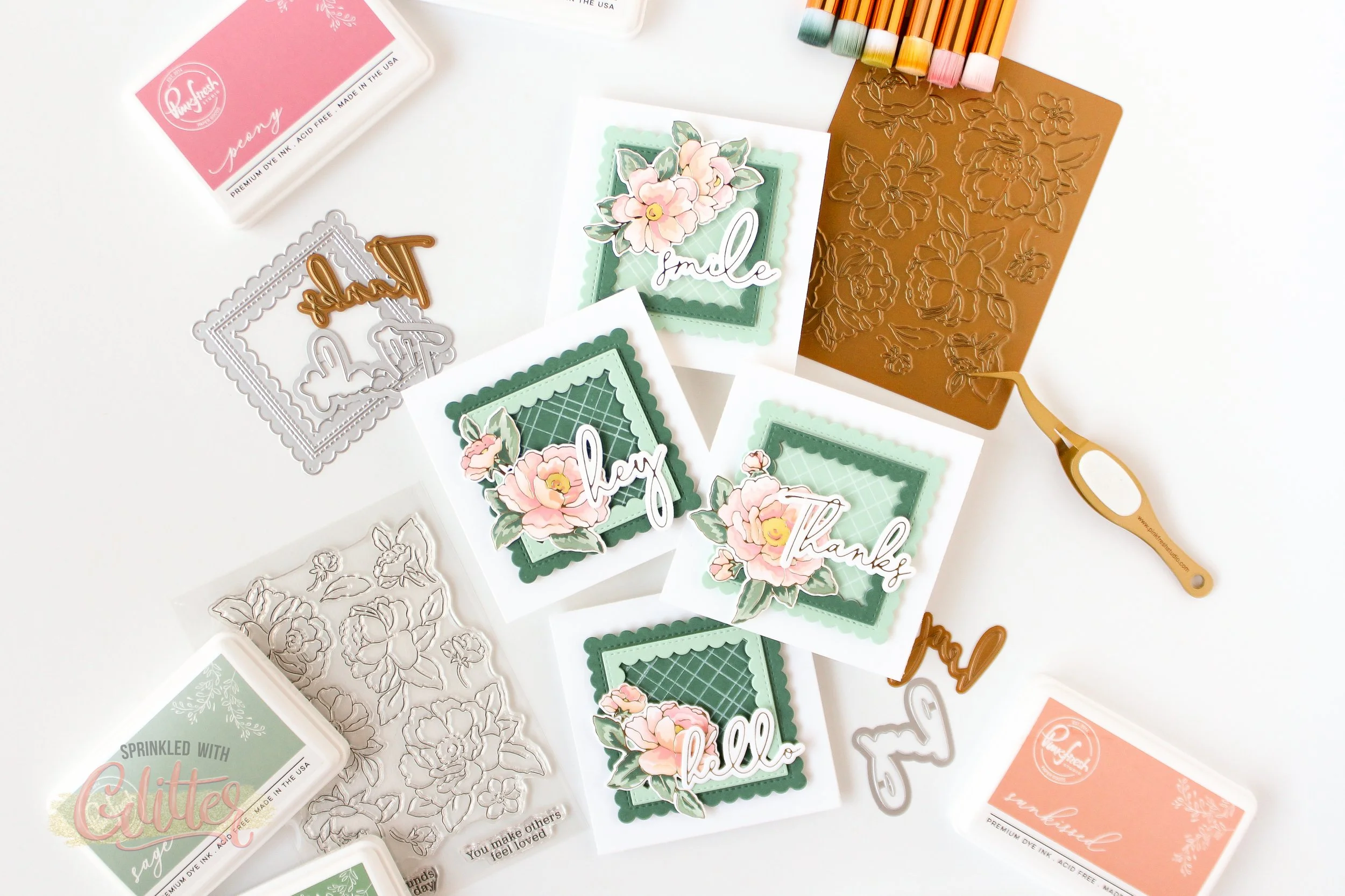 Multi-Color Ink Blending With Stencils - Mini Notecard Set Featuring Pinkfresh Studio Peony Fantasy