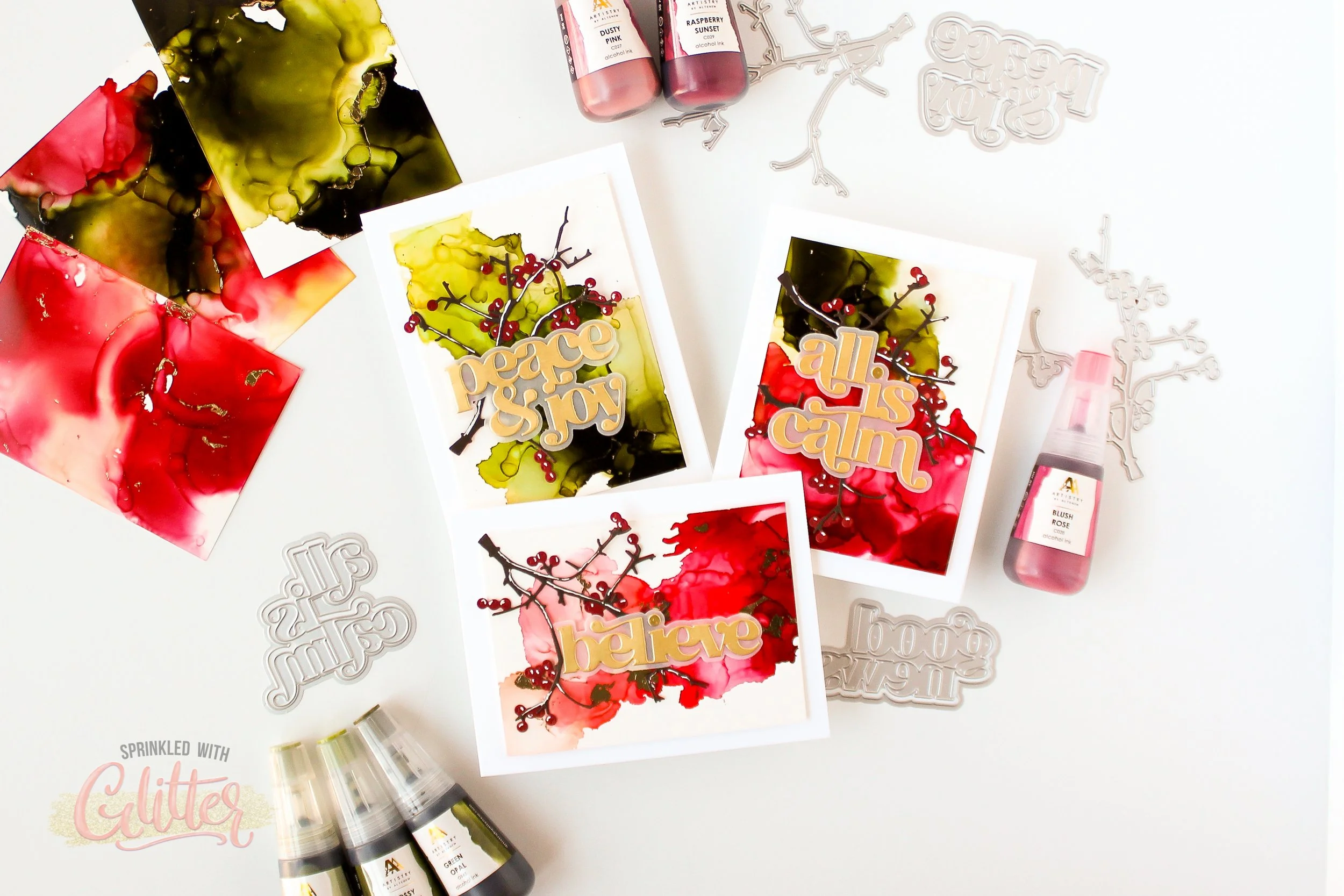 Adding Shine To Alcohol Ink Backgrounds - Easy Holiday Cards