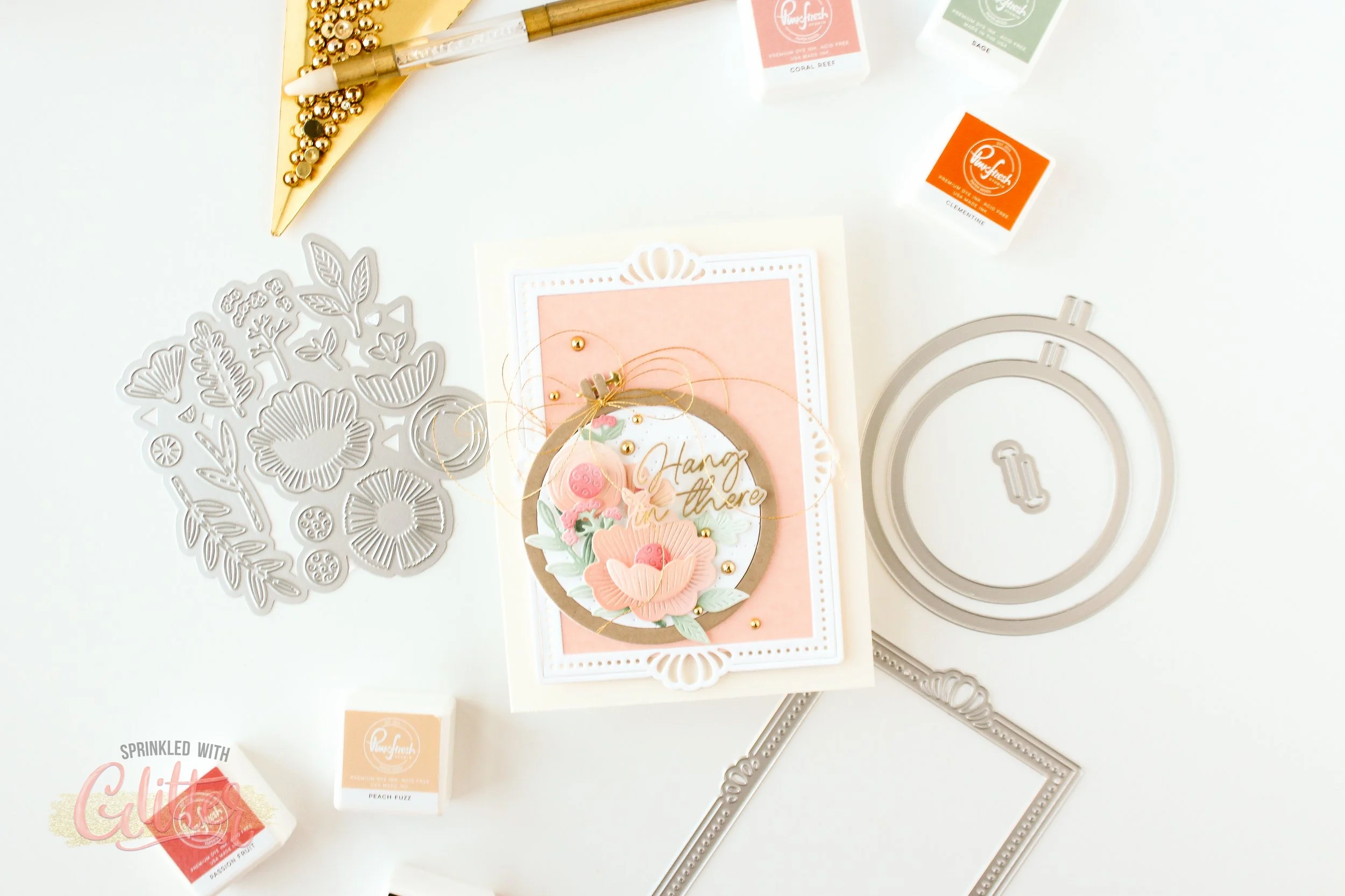 How To Use Embroidered Blooms Stencil Die Combo From Pinkfresh Studio - A Simple Encouragement Card