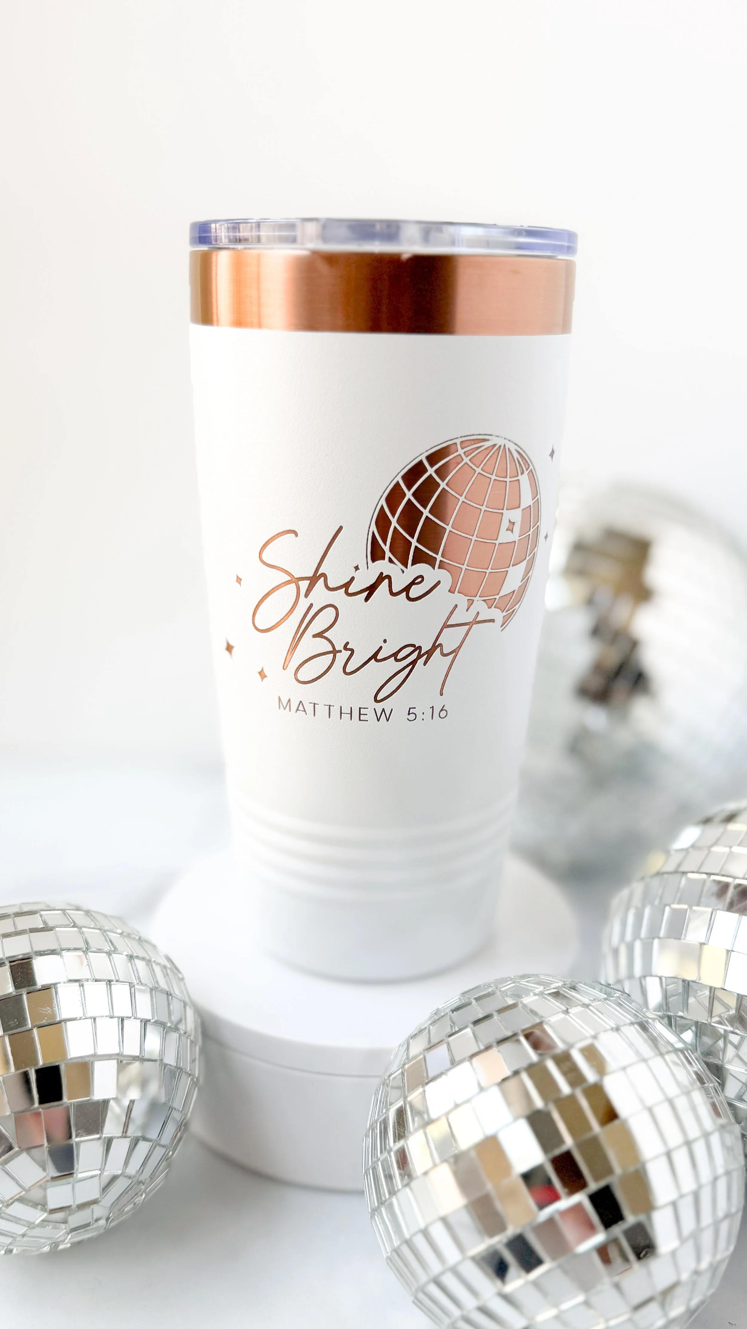 Exclusive Shine Bright 20 Ounce Tumbler With Slider Lid - White & Rose Gold