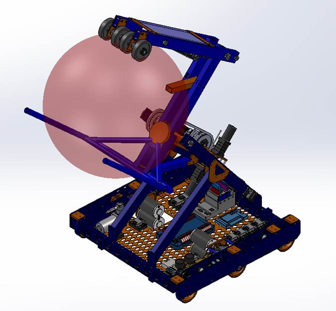 I didn't know how to render in high school, but all the dark blue was my design. I double timed as Team Captain and Design Lead, and designed the robot structure, drivetrain, and secondary ball manipulation. 