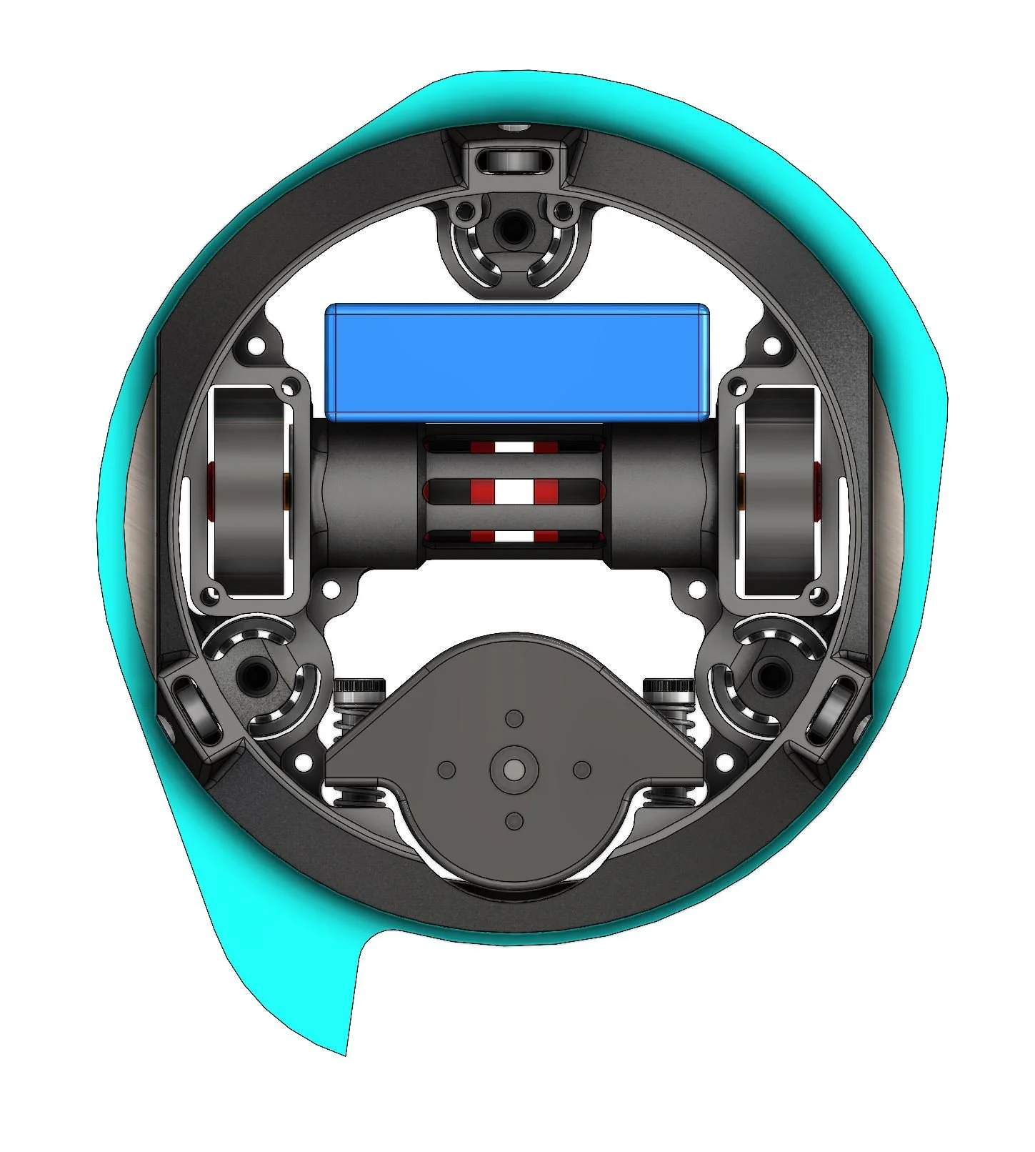 Top view, showing the width cutoffs of the 3D print and internal space constraints