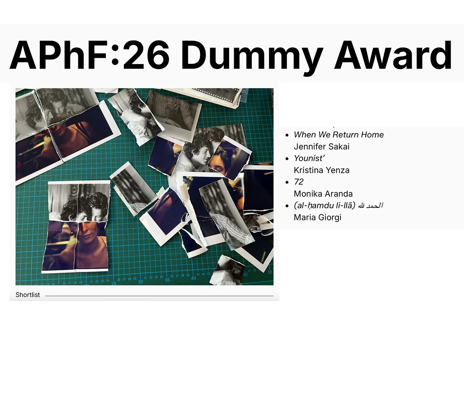 ATHENS Photo Festival, APhF:26 Dummy Award June 2026