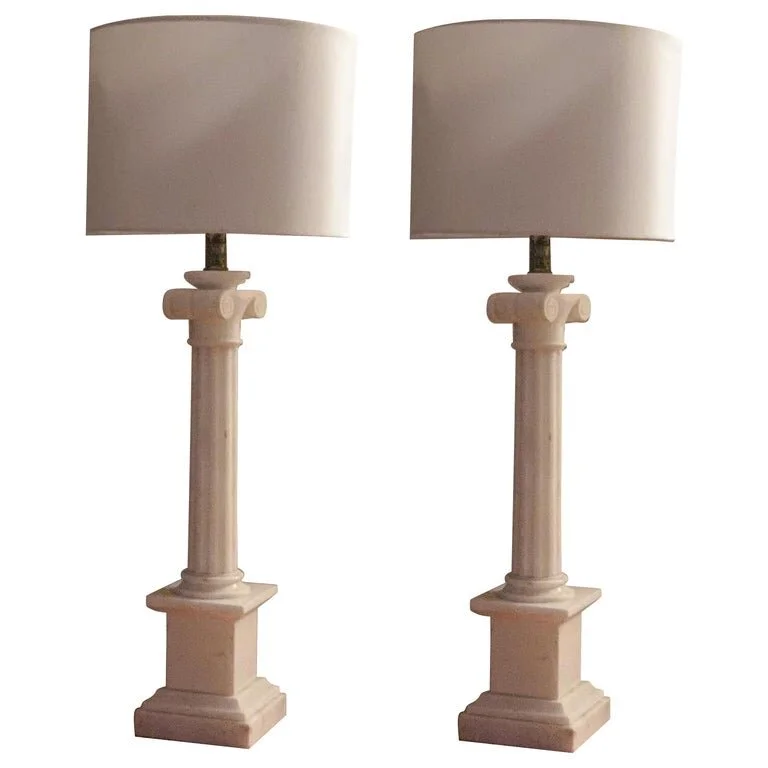 marble column table lamp