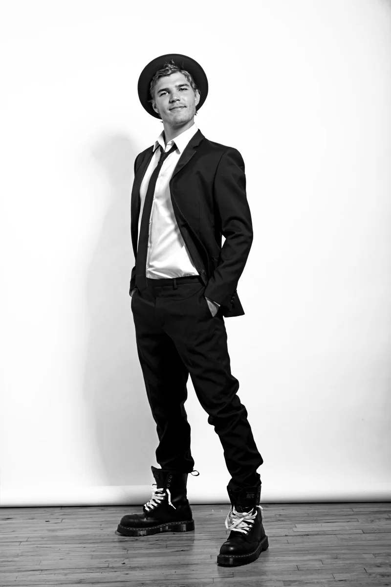    suit   Calvin Klein   hat   What Goes Around Comes Around NYC   boots   Dr. Martens   