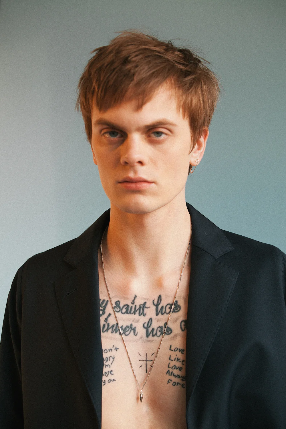Officine Generale Blazer; Nikolai Rose Nadir Necklace, Sterling Silver + Nikolai Rose War Earring, Sterling Silver