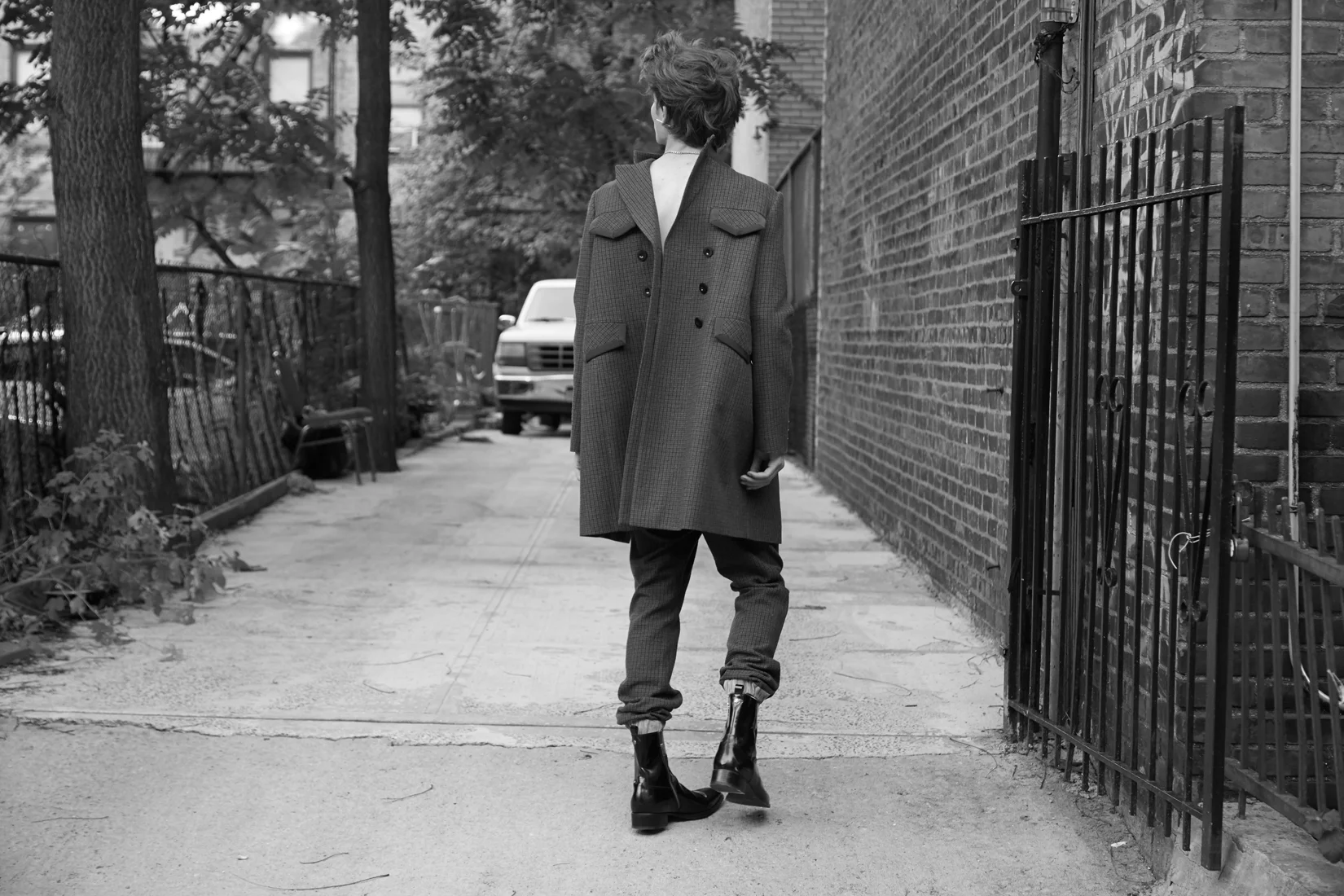 coat & pants : SACAI boots : ROBERTO CAVALLI