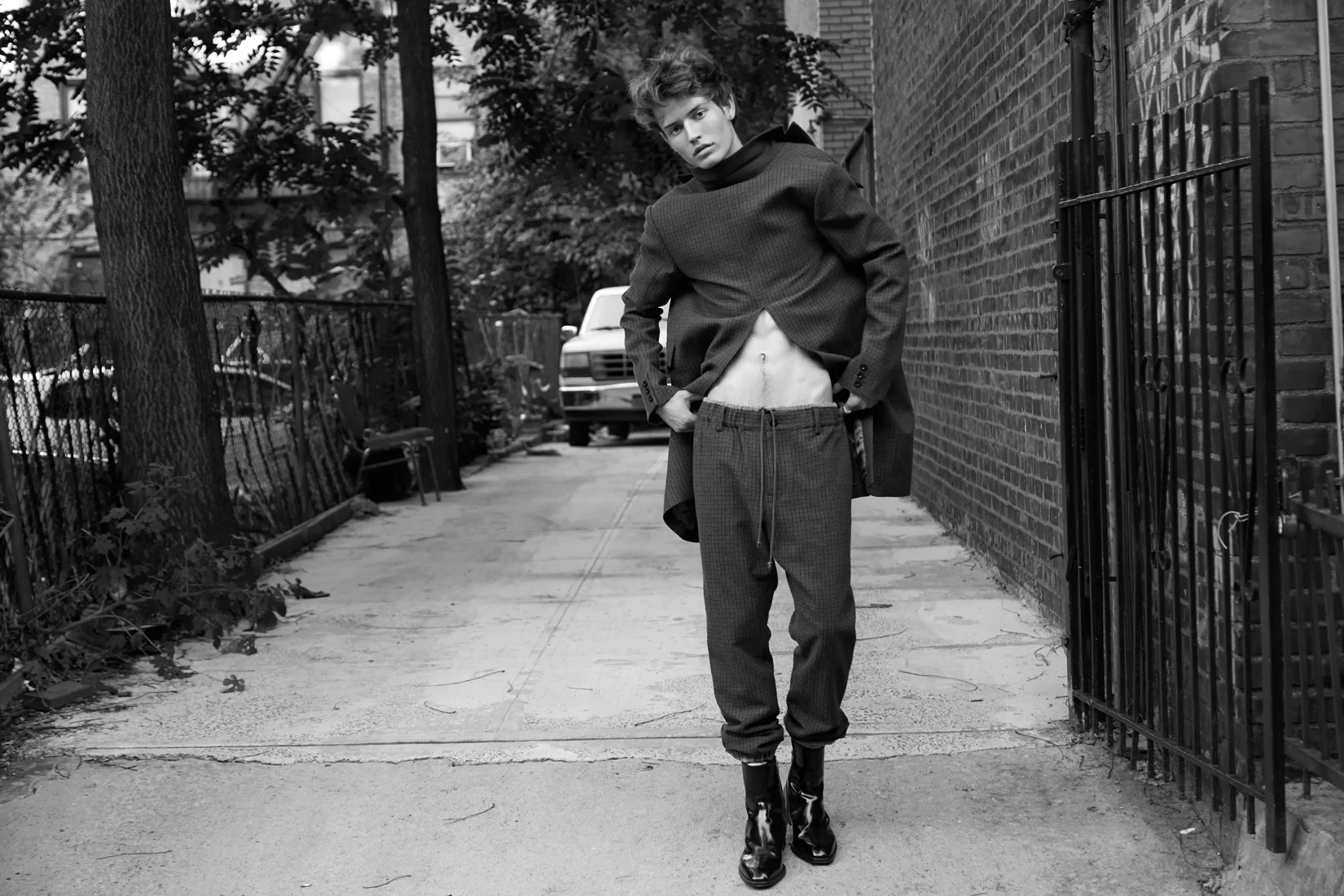 coat & pants : SACAI boots : ROBERTO CAVALLI
