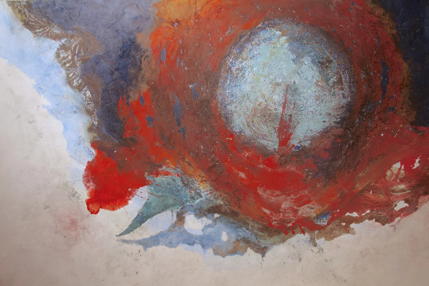 Red White Blue 77 x 55" stone and metal minerals on panel.