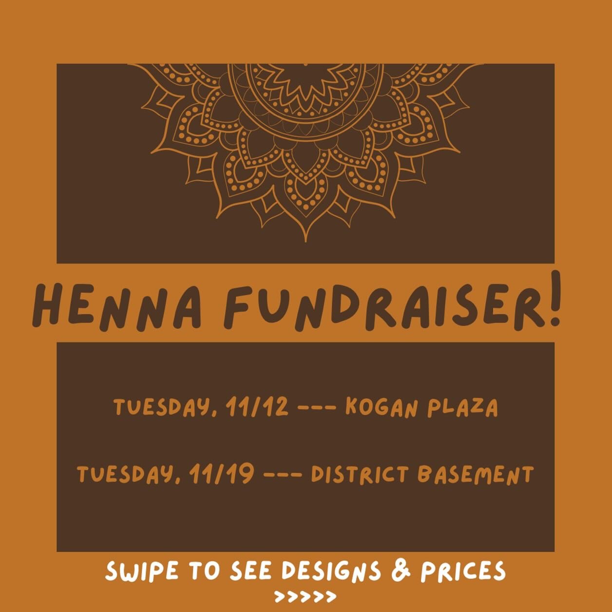 Happening in Kogan Plaza from 2-4 TODAY 🌍 Donate to a great cause, pick up a cookie, and leave with a beautiful henna design 🌟