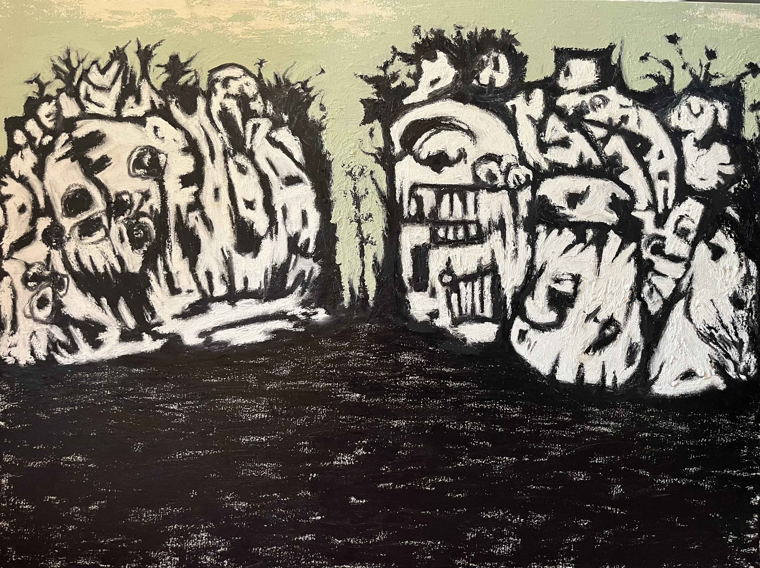 "Chthonic Southern District" 2024 - Oil Pastel on Canvas - 24” x 30"