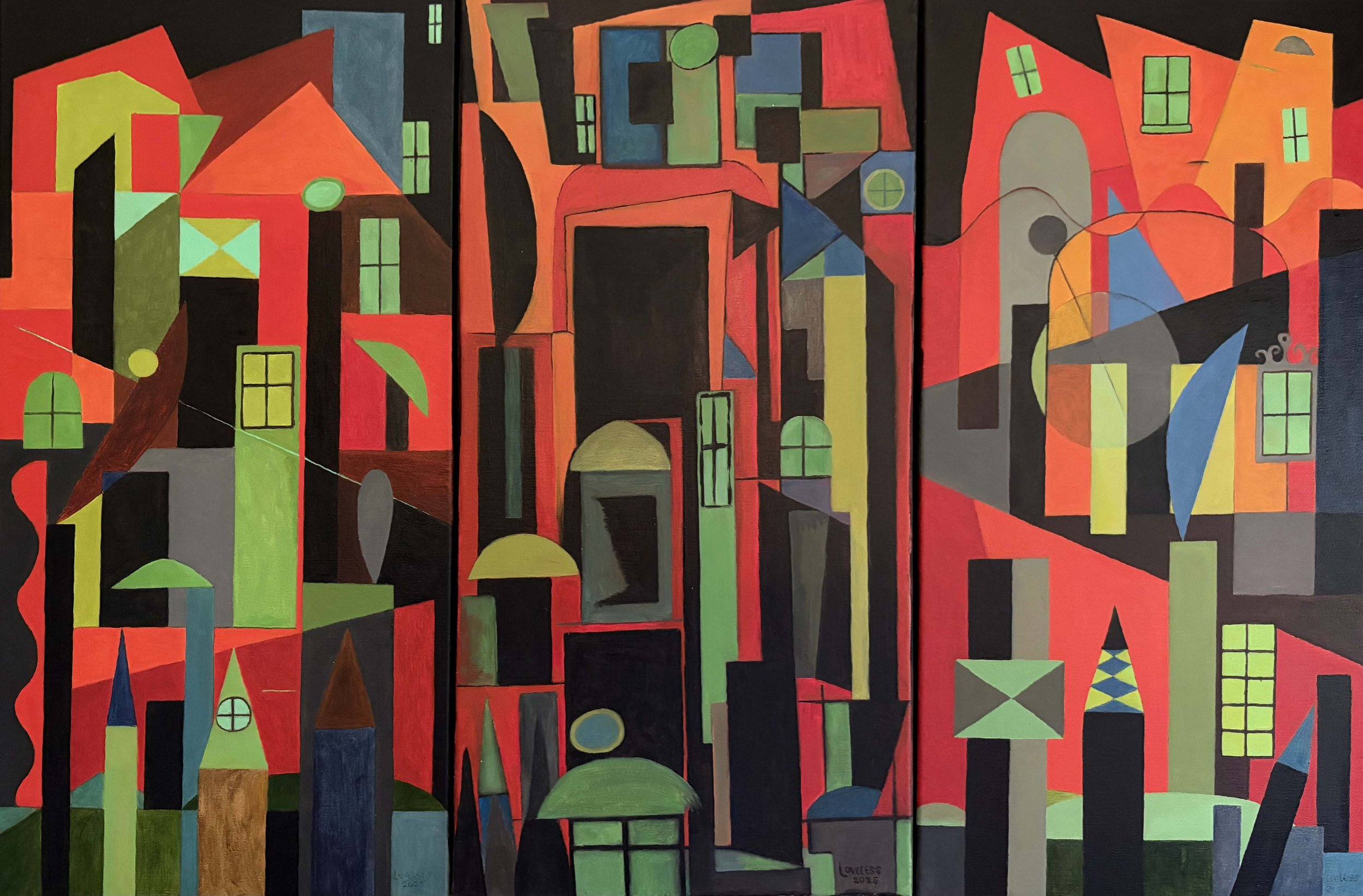 Mid-Century (2025 Triptych) Oil on 3 Canvas 22"x28"