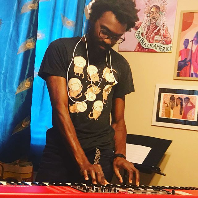 Charles&rsquo; keyboard choreography and some lo-kei flute vibes. We at Shotgun Music Series tomorrow night. 1316 Joliet St. Doors 7pm. #sunroom18 #believebecome