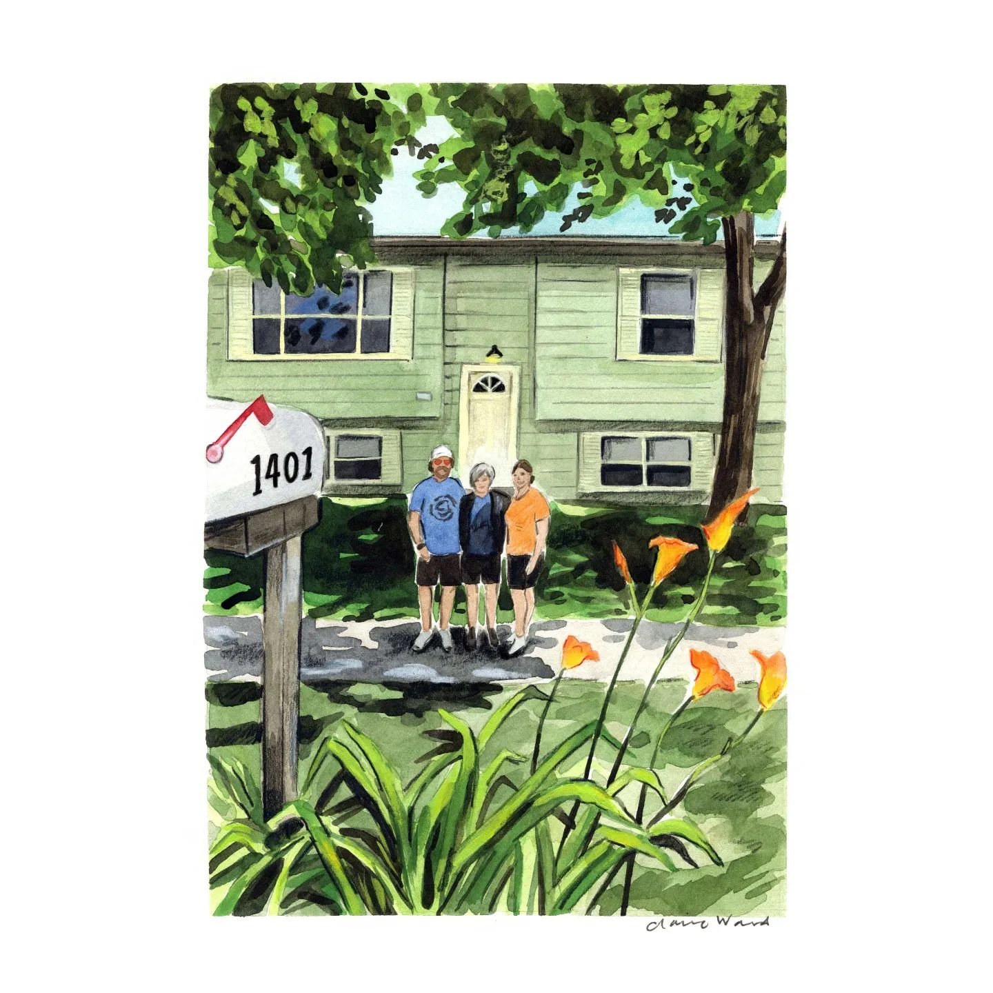 I love the flowers and mailbox in the foreground of this one! 

#familyportraits #houseillustration #houseportrait #family #illustration #illustratorsoninstagram #customportrait #customillustration #commissionedart #commission #customart #watercolor 