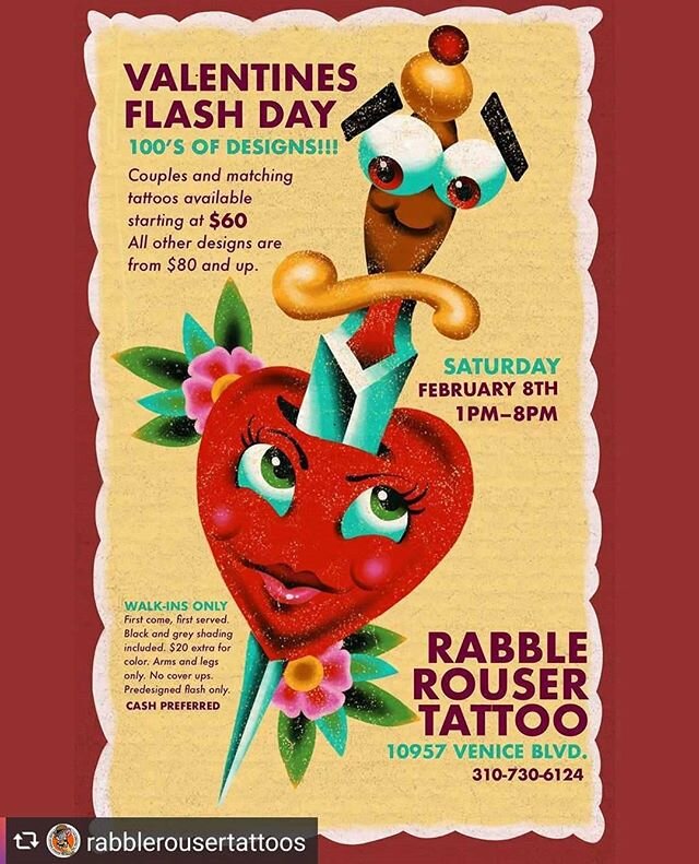 It&rsquo;s that time of year again!! We&rsquo;ll have hundreds of designs and couples/bff (and singles too!) tattoos available at a great price. Hope to see you all there!! Sneak peaks will be up at the @rabblerousertattoos IG stories later this week