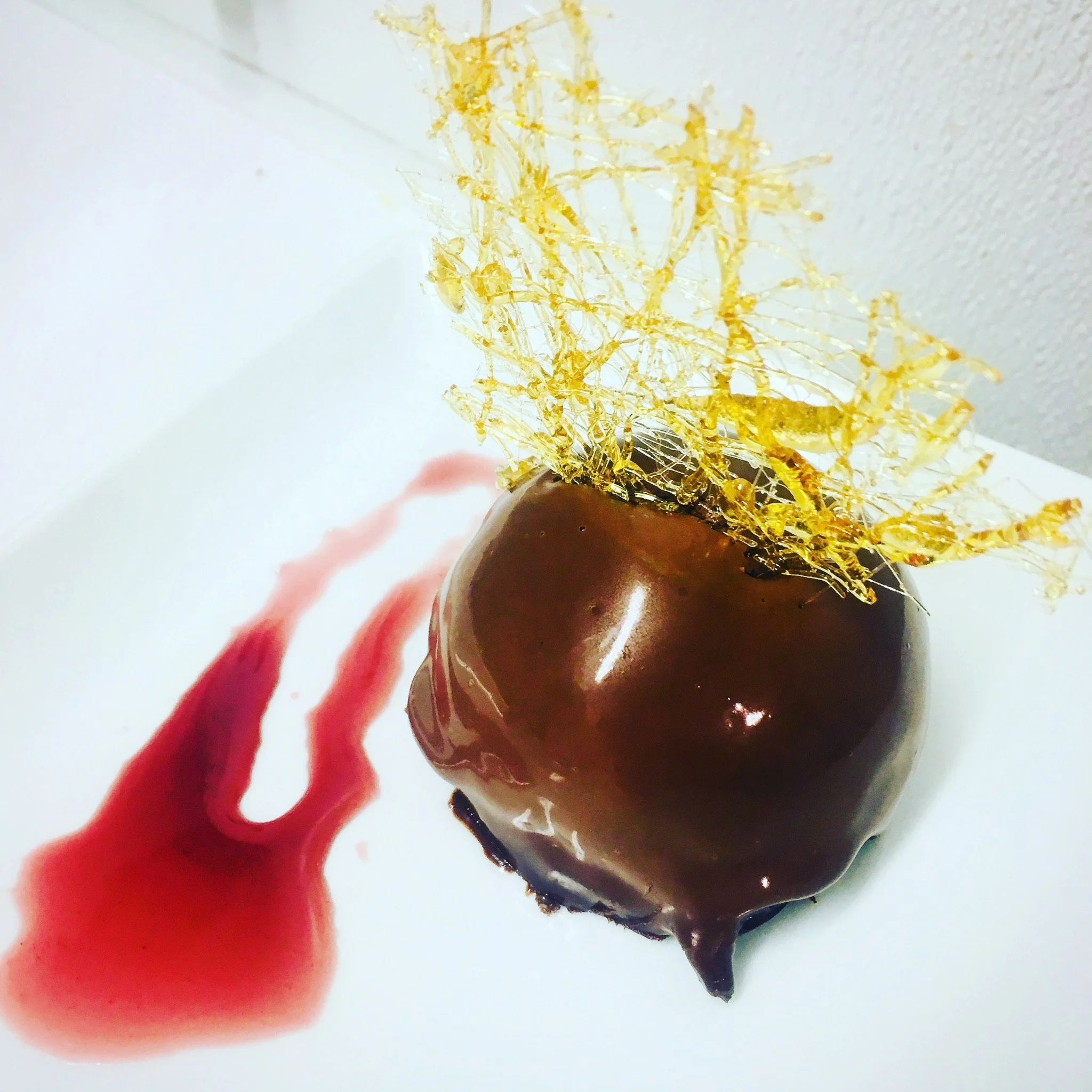 Local summer cherry bomb, spun sugar