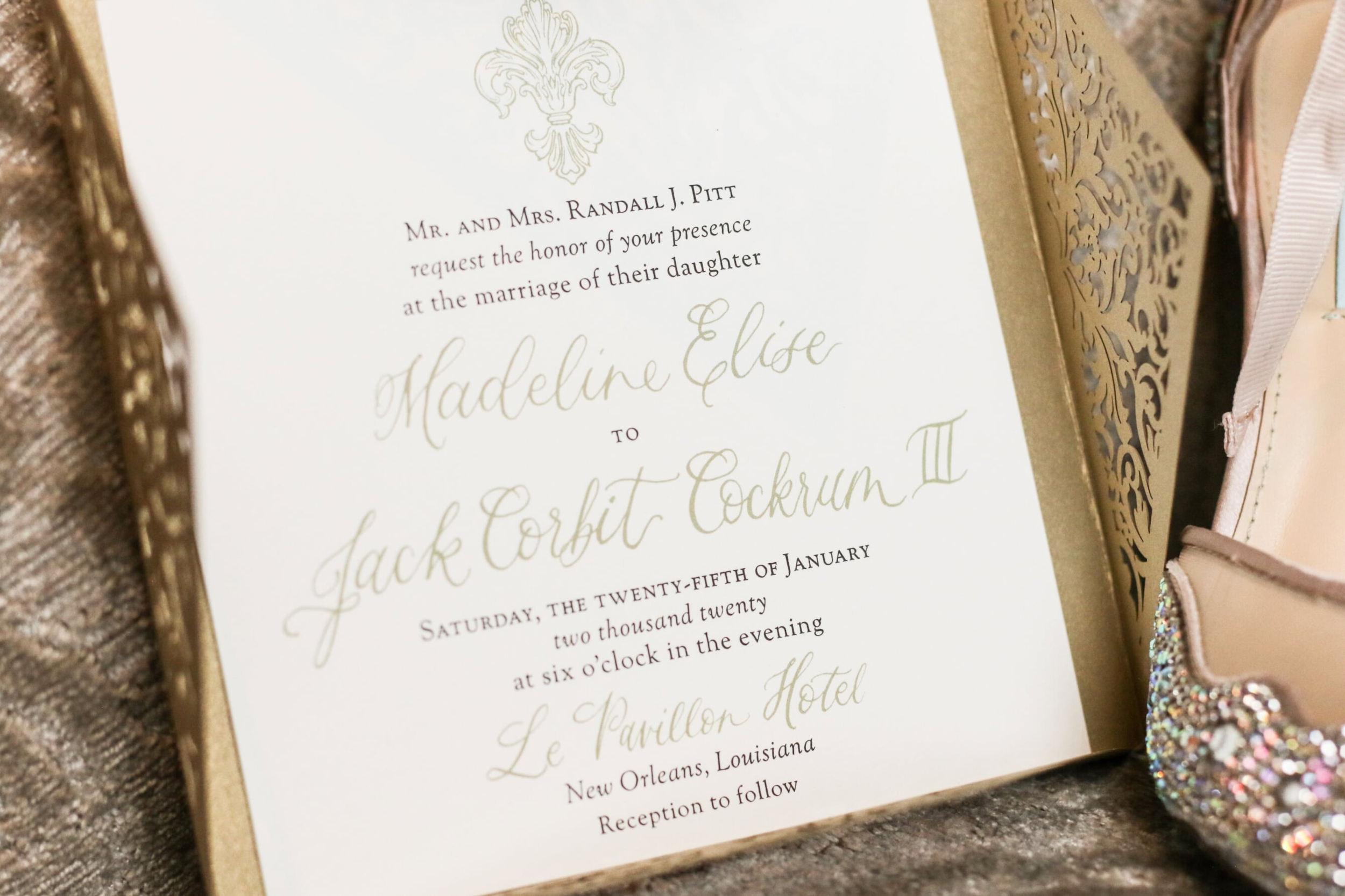 Custom Invitation with Damask Petal Fold