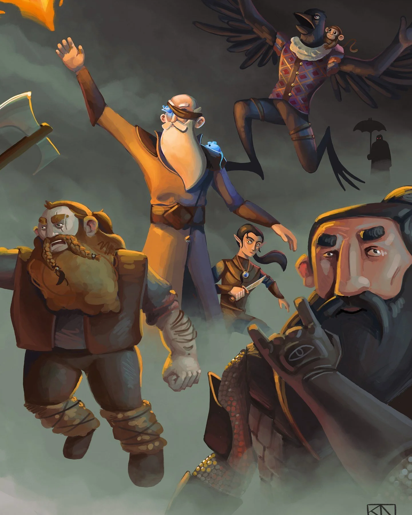 Dusted off ye ol&rsquo; drawing ability to create this portrait of my family&rsquo;s Dungeons and Dragons party for Christmas! Can you guess which one is my character? ⚔️