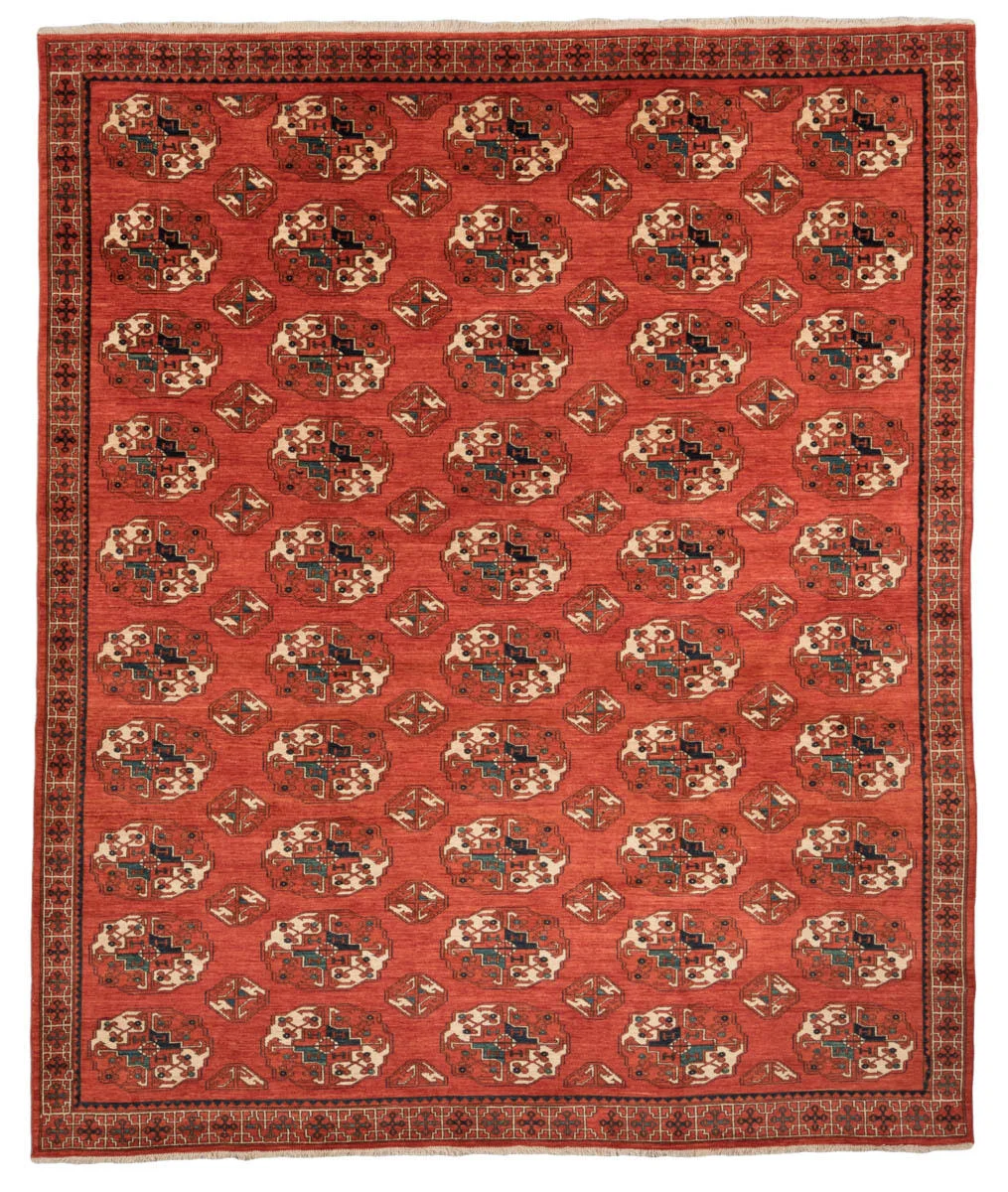 One of the early contenders in our shopping experience was this beautiful 8' x 10' Bokhara rug from Kebabian's. Based on this visit, we quickly realized how much we liked this particular type of rug. Defined by their tribal-like, repetitive stamped patterns, these handmade Turkman rugs tend to have a geometric quality that would fit in great with our overall house style.