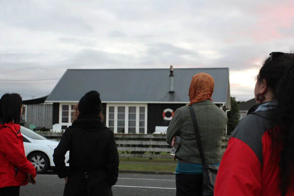 Darcell Apelu, Generation Exchange (Patea) , 2016 a walking tour of Patea, 6:00-8:00 am, 24 September 2016, photo by Bruce E. Phillips.