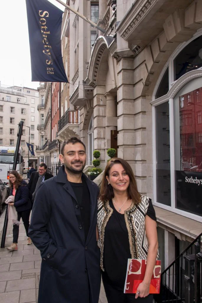 Ghadyanloo and Shoresh outside Sotheby’s in New Bond Street, London following the successful sale.