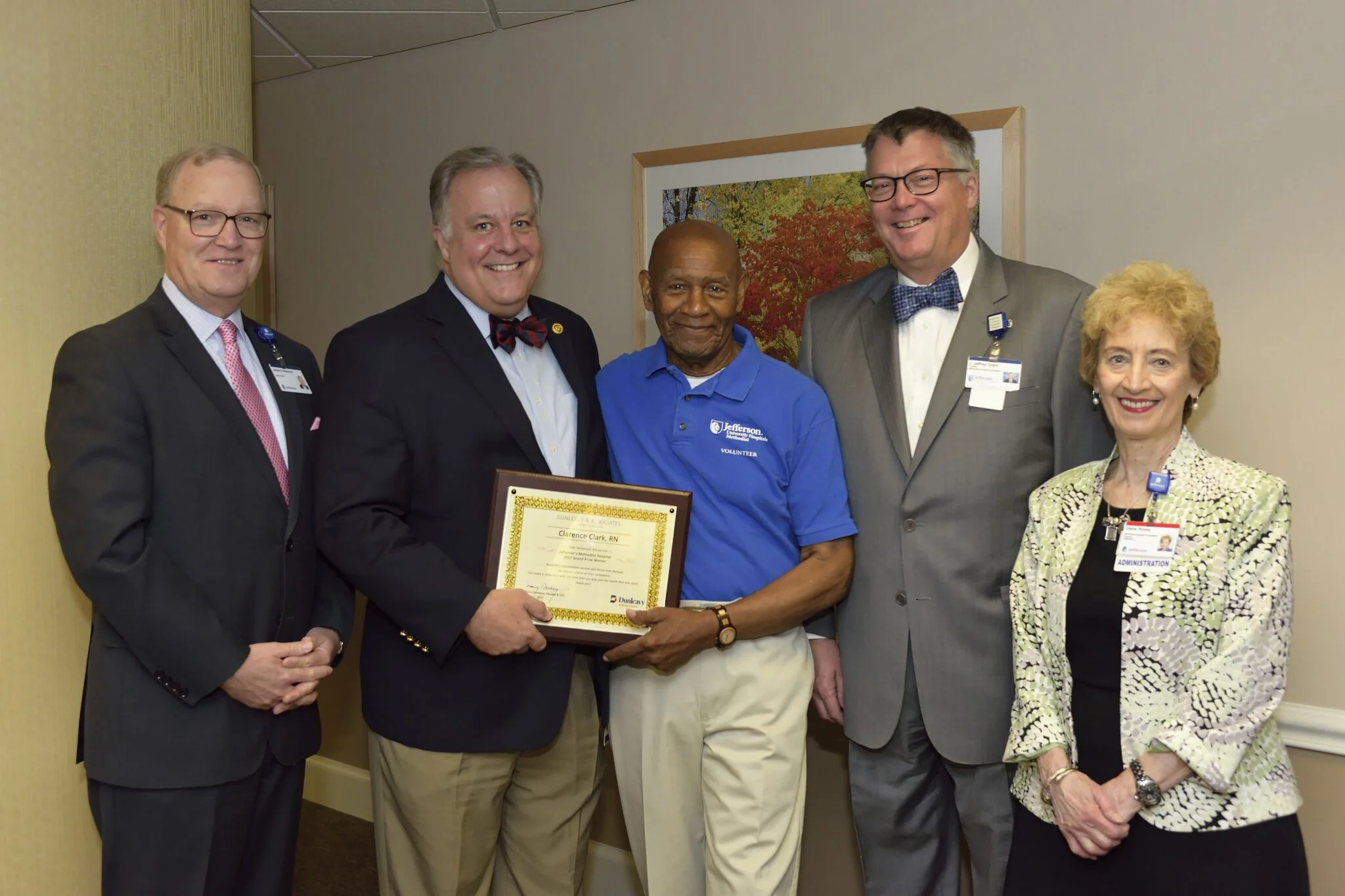 Presenation of the Grand Prize to Clarence Clark, RN of Jefferson's Methodist Hospital and hospital Board Members