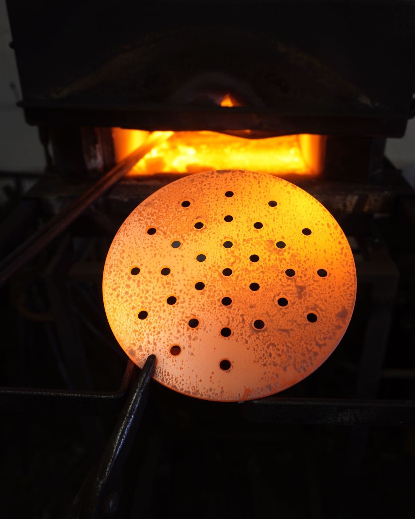 A Cosy Shot from last week!
Chestnut Roaster pan before Dishing. 

#hot #metal #redhot #contrast #forge #gasforge #forging #blacksmith #blacksmithing #crafts #craft #handmade #making #creating #hotsteel #glowing #heat #fire #holes #pan #dish #process